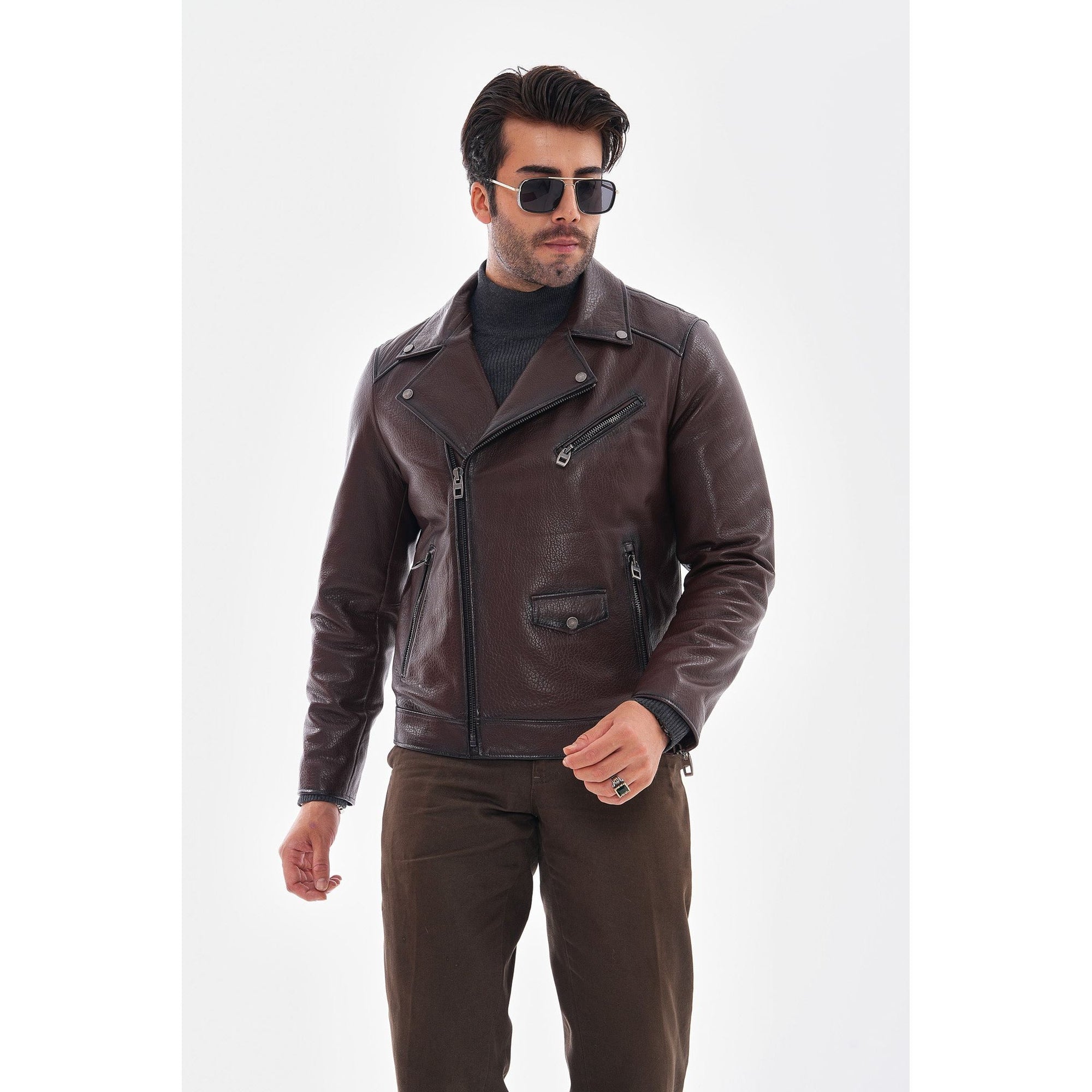The Volt Textured Mahogany Leather Men Jacket