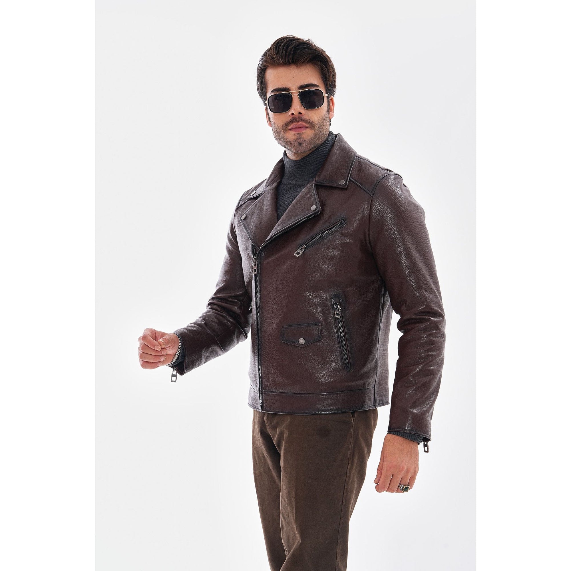 The Volt Textured Mahogany Leather Men Jacket