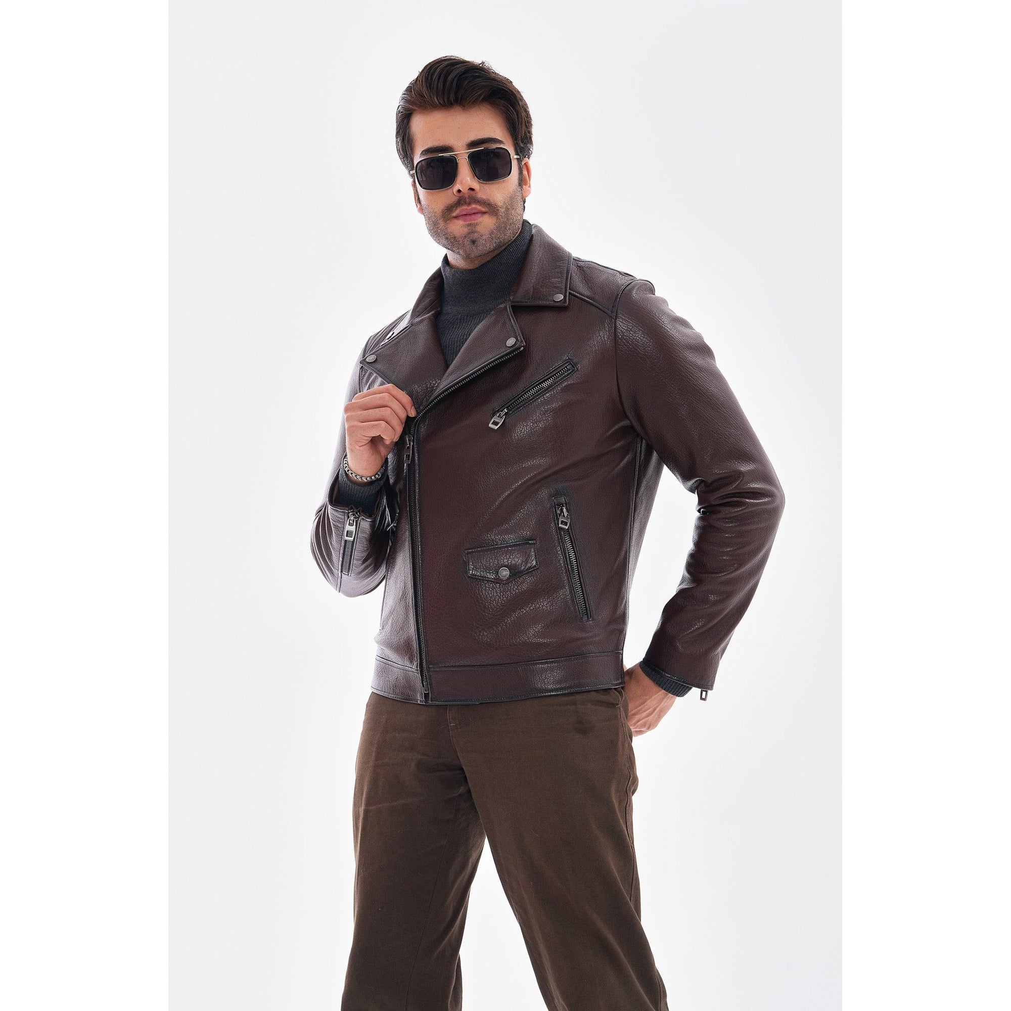 The Volt Textured Mahogany Leather Men Jacket