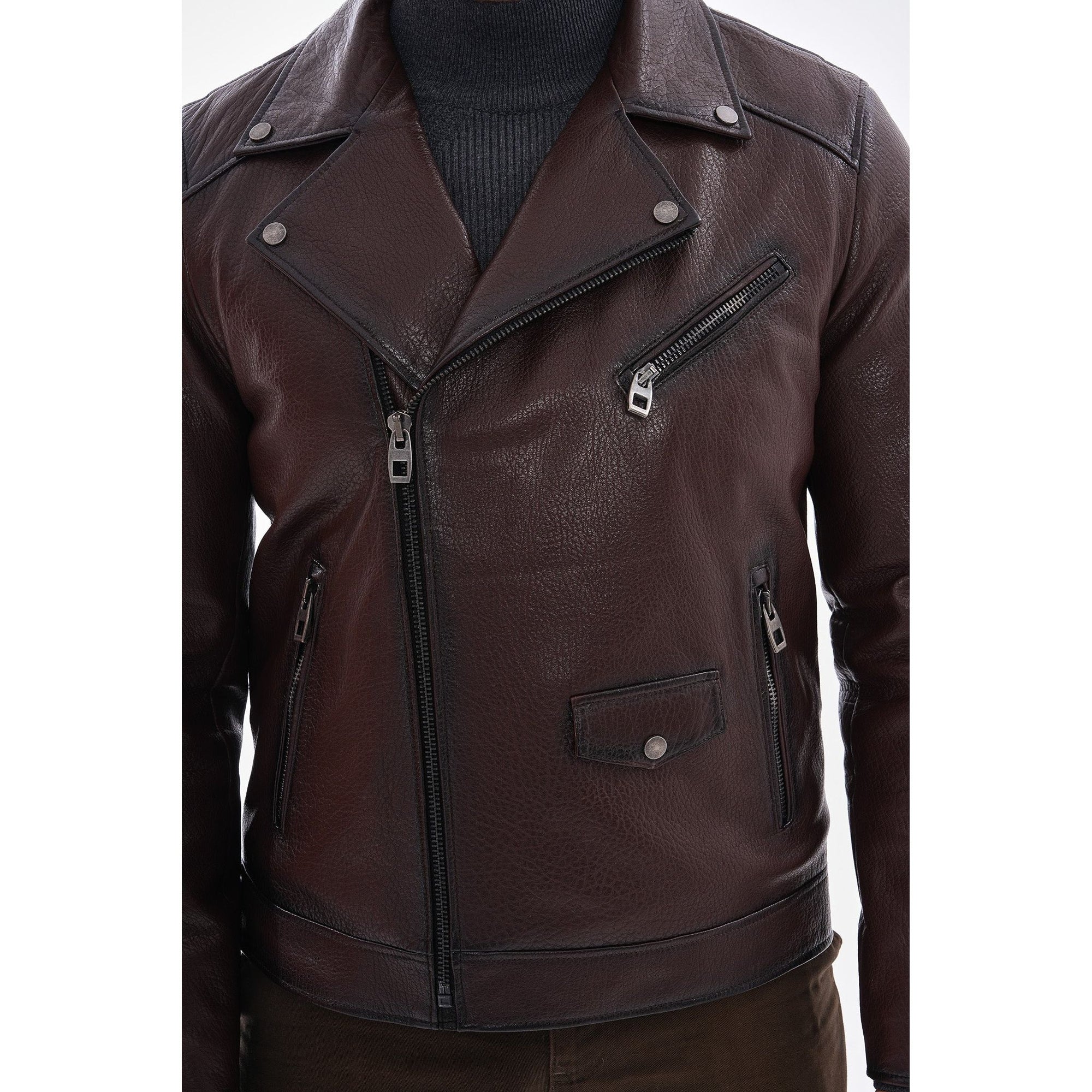 The Volt Textured Mahogany Leather Men Jacket