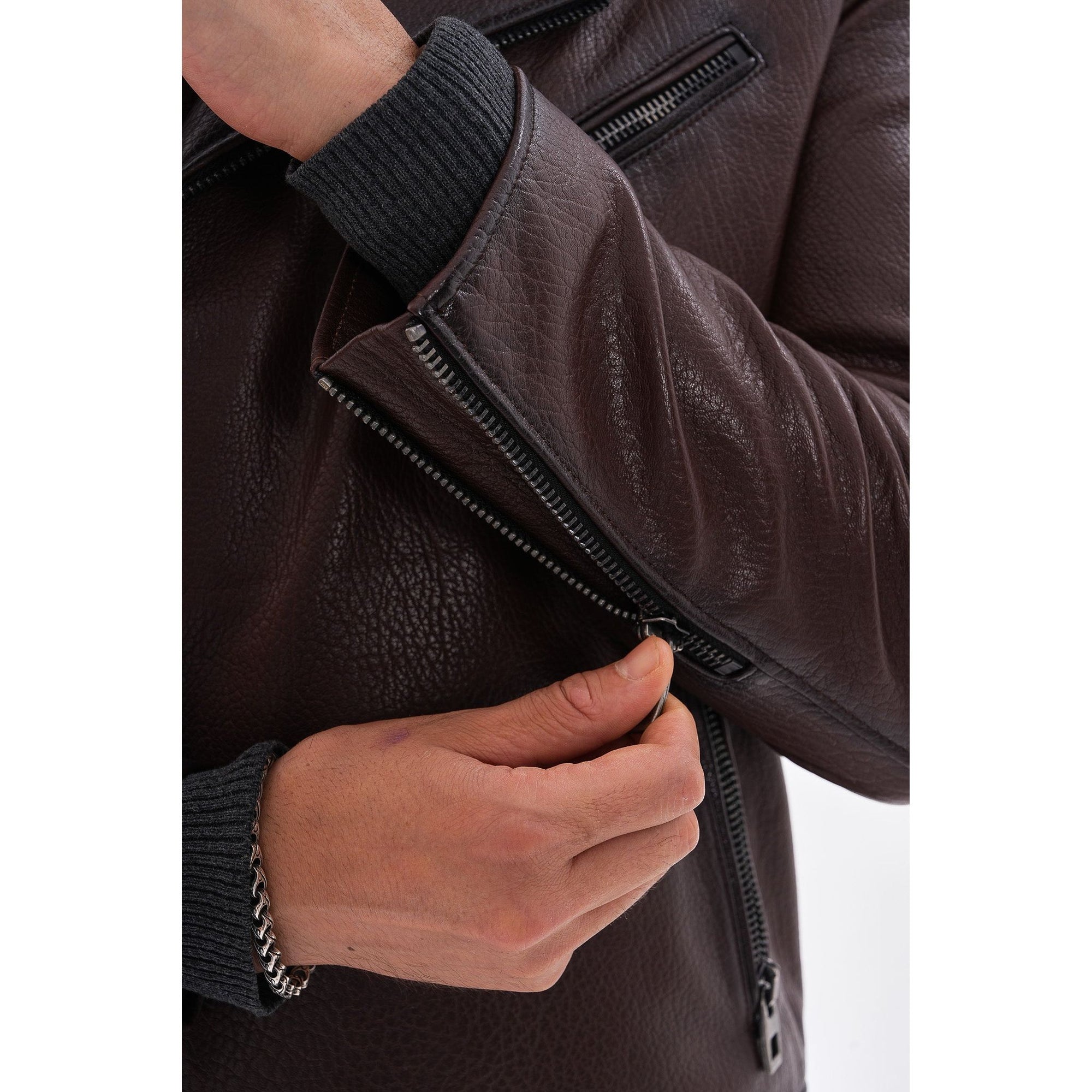 The Volt Textured Mahogany Leather Men Jacket