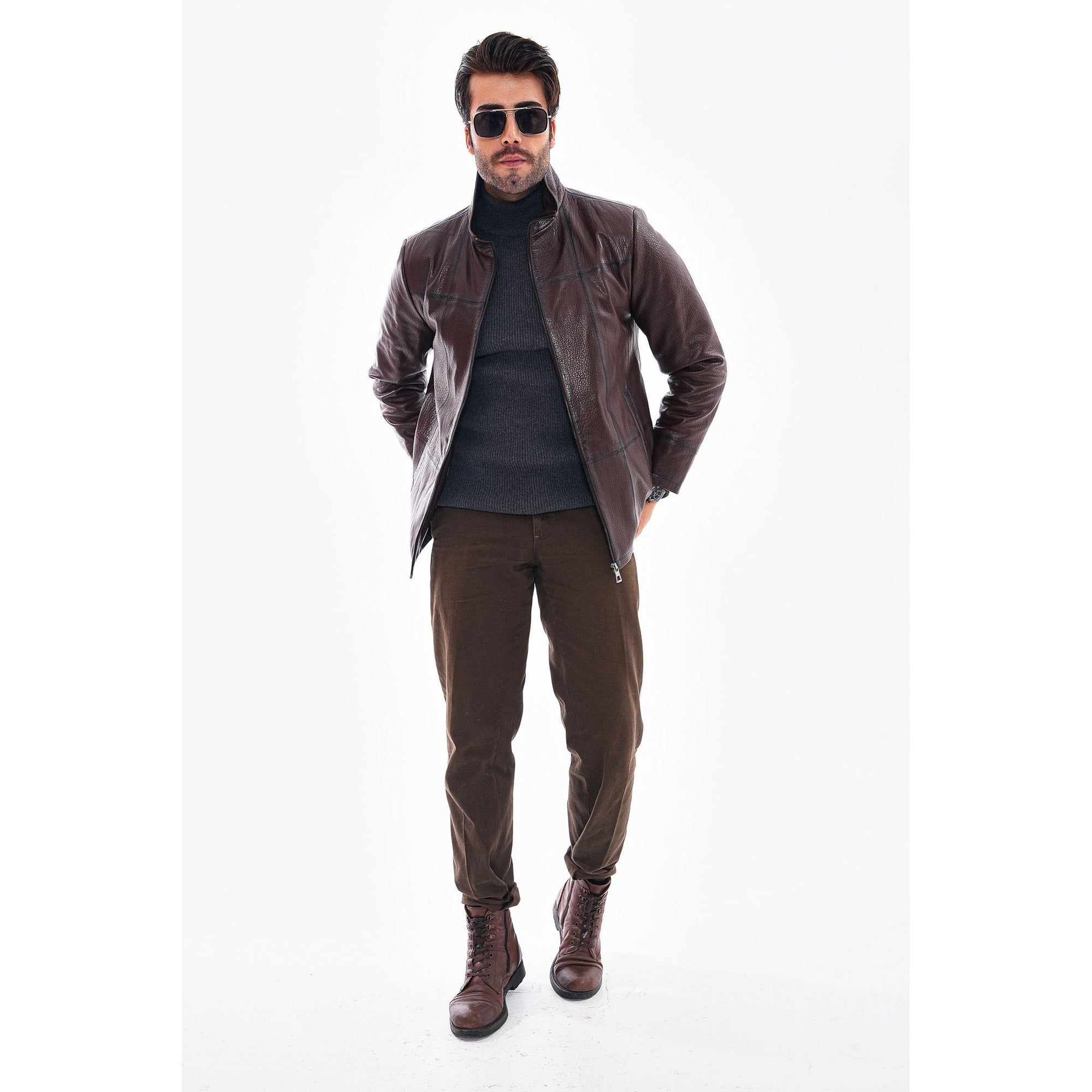 Vinci The Nero Coffee Brown Leather Men Jacket