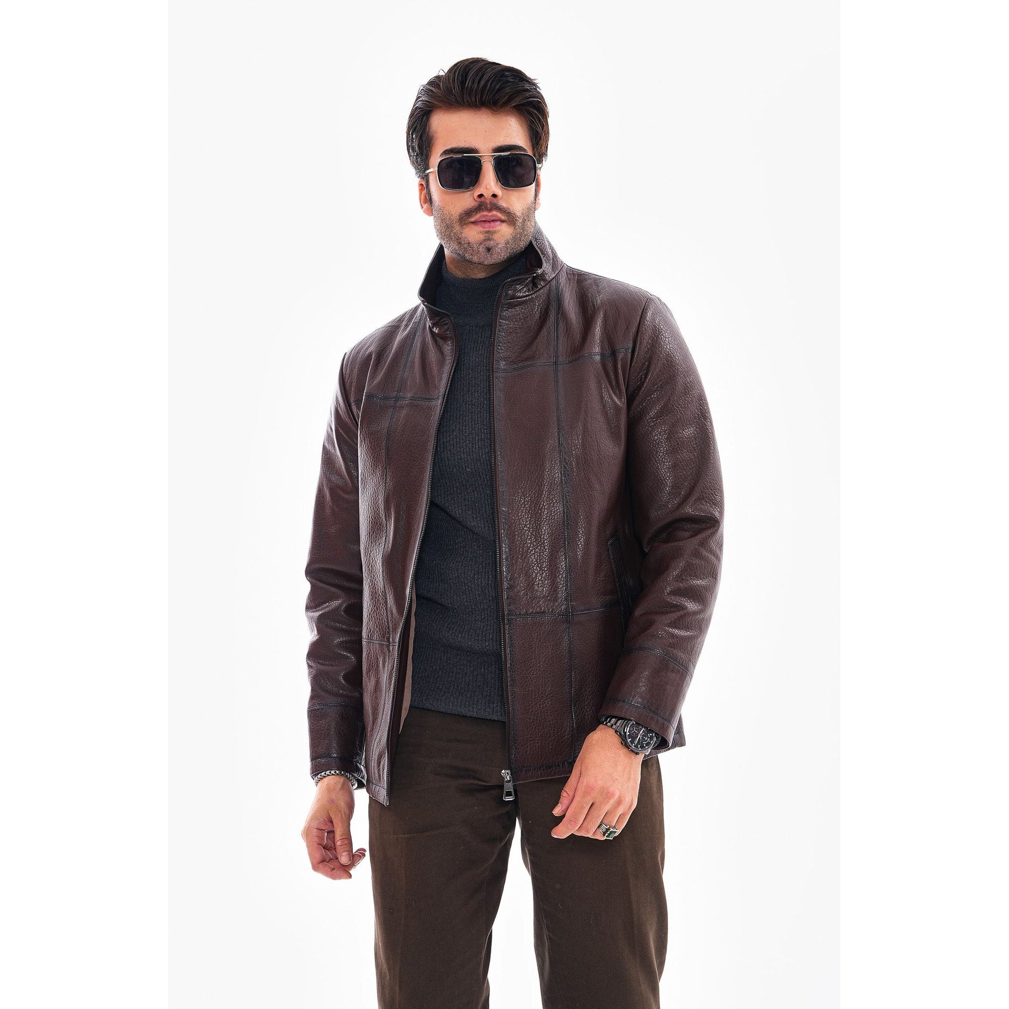 Vinci The Nero Coffee Brown Leather Men Jacket