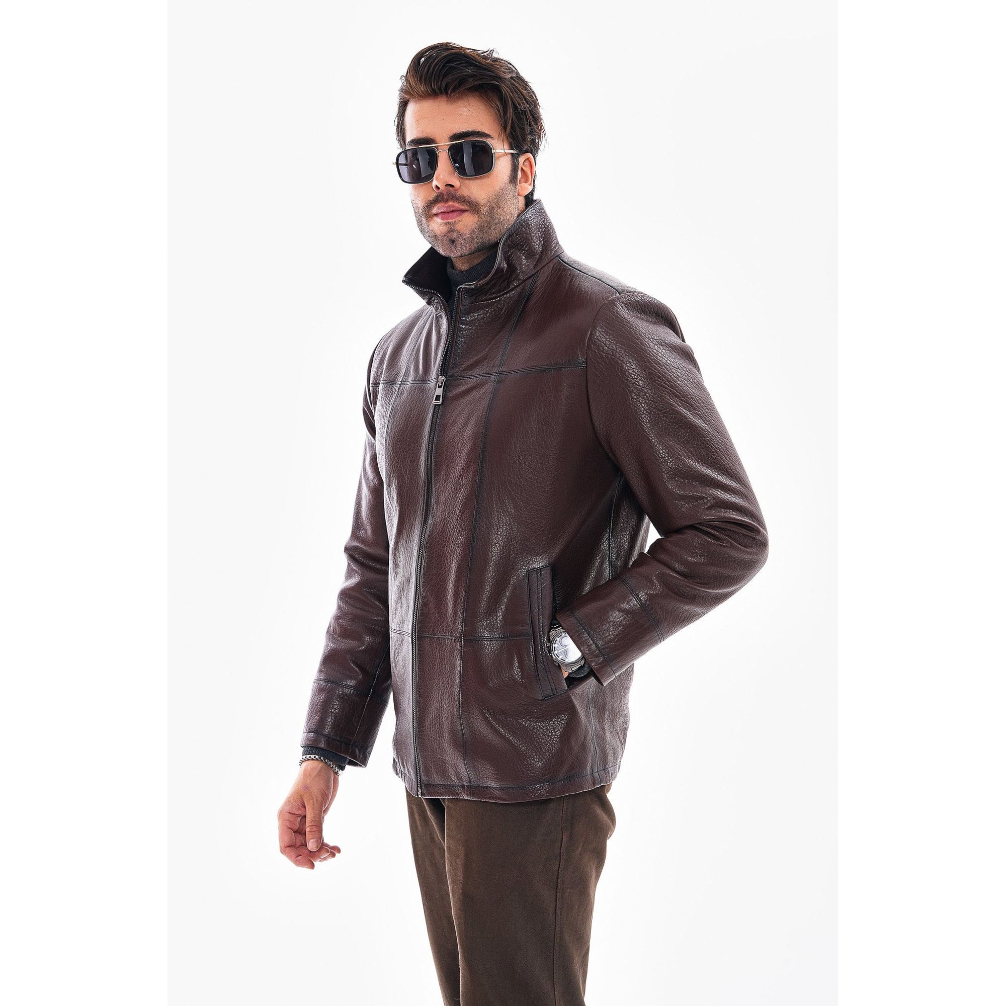 Vinci The Nero Coffee Brown Leather Men Jacket