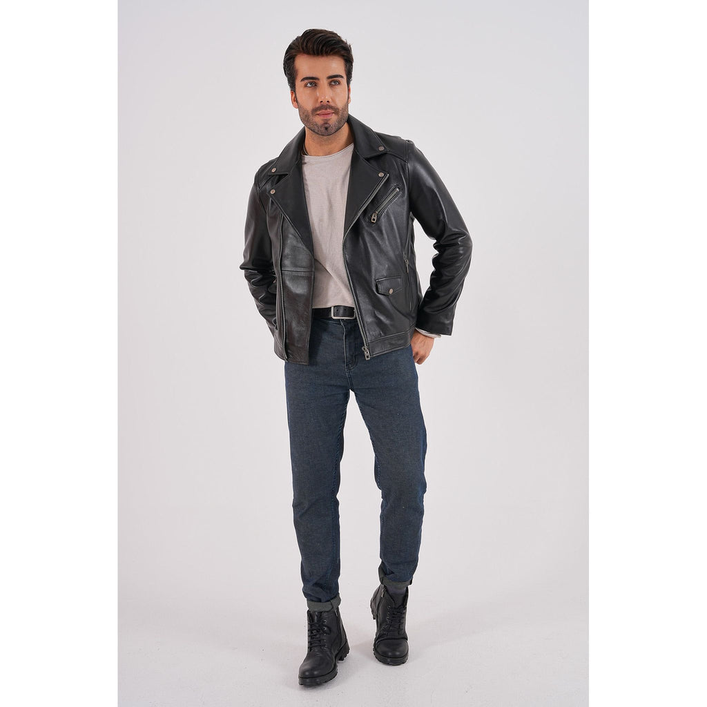 The Volt Black Leather Biker Men Jacket