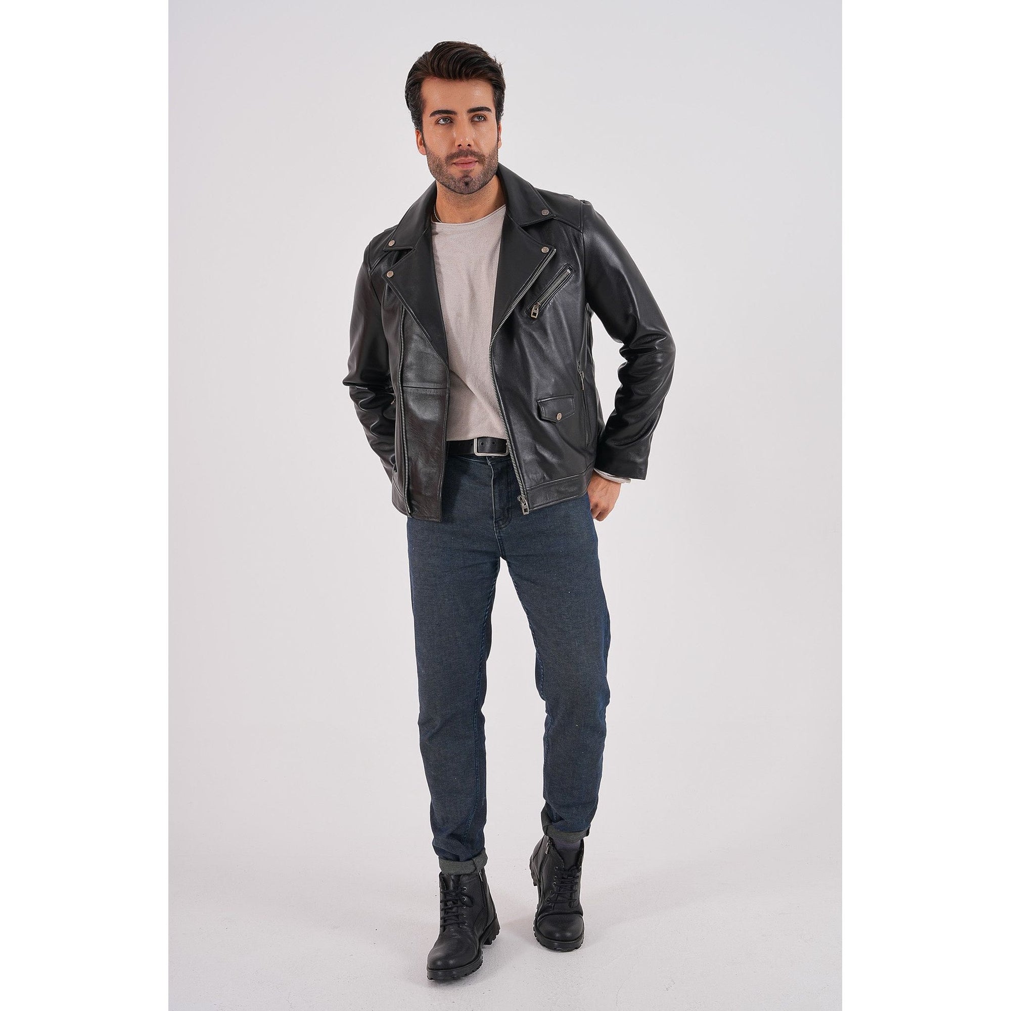 The Volt Black Leather Biker Men Jacket