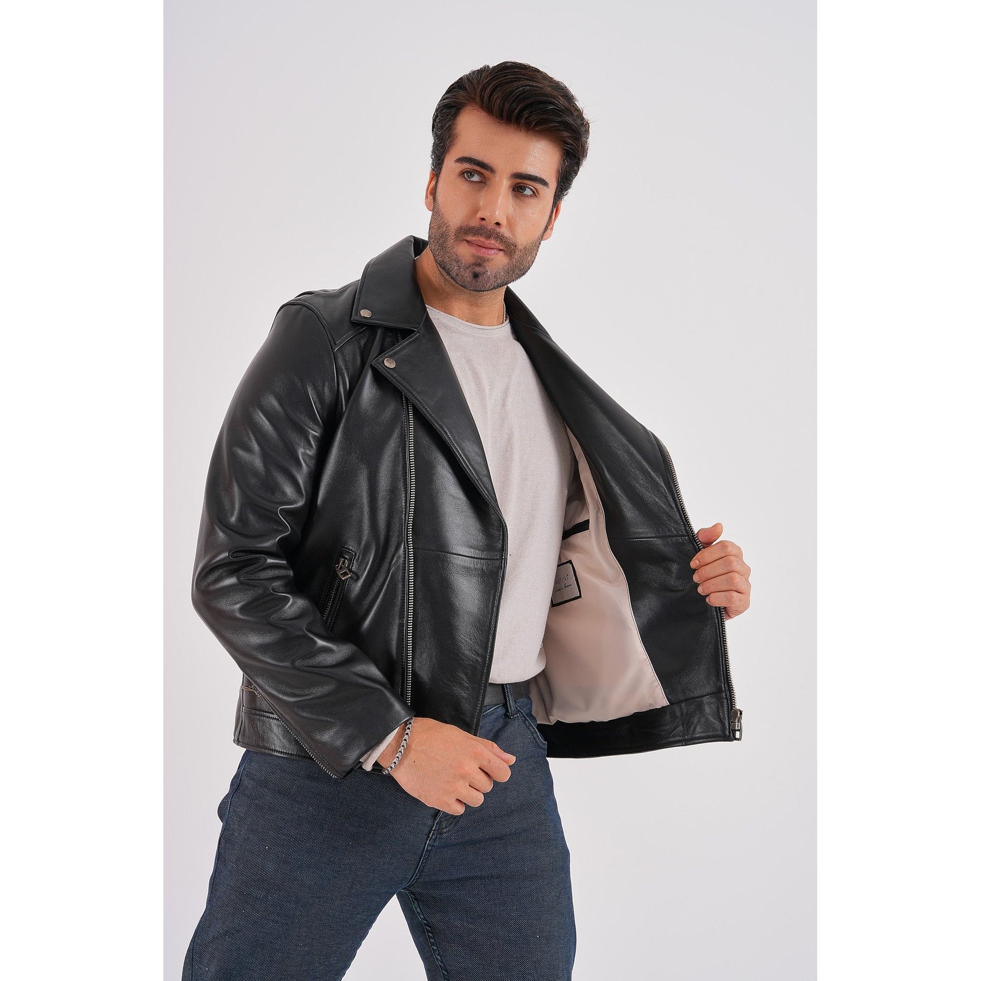 The Volt Black Leather Biker Men Jacket