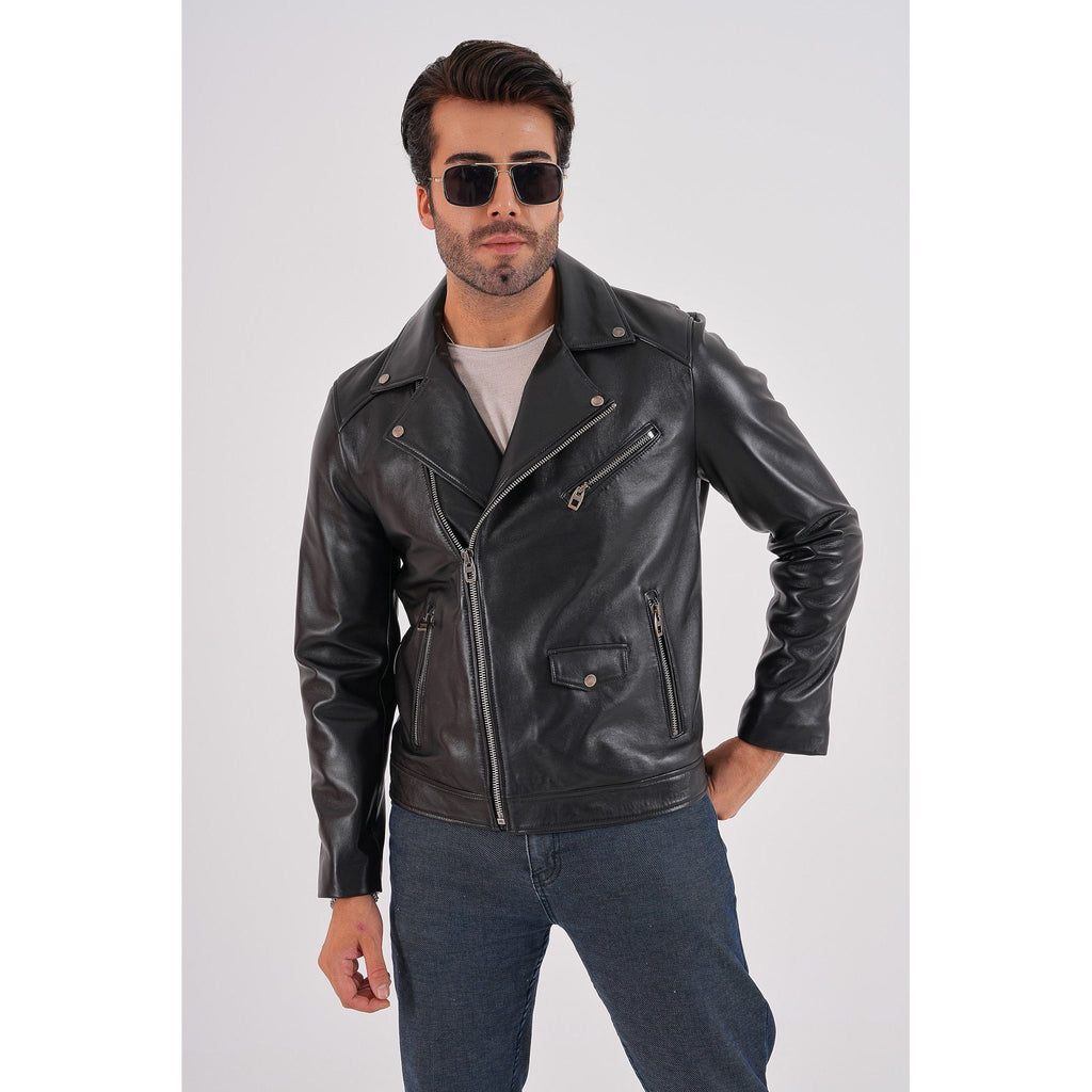 The Volt Black Leather Biker Men Jacket