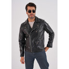 The Volt Black Leather Biker Men Jacket
