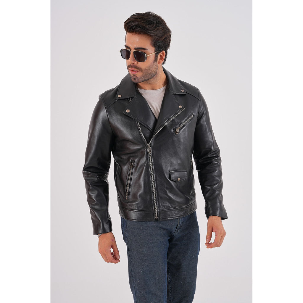 The Volt Black Leather Biker Men Jacket