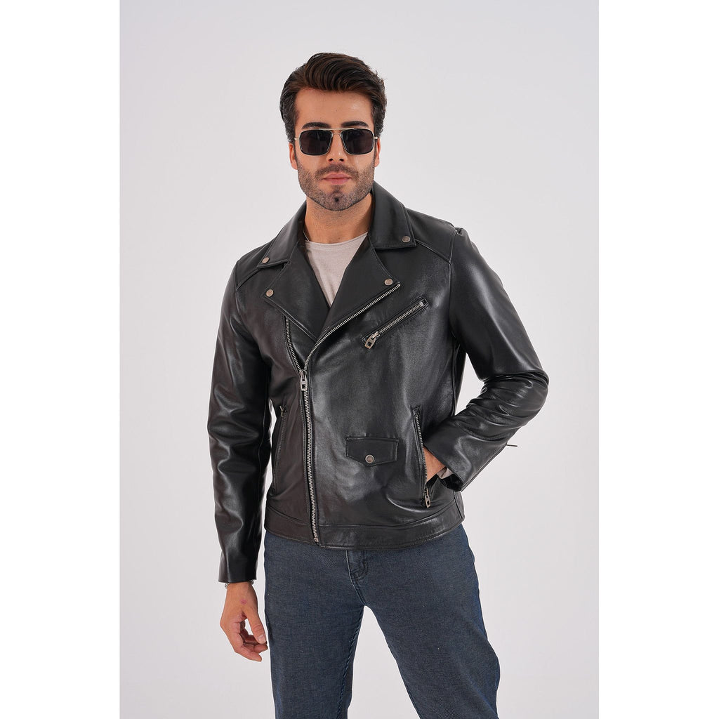 The Volt Black Leather Biker Men Jacket