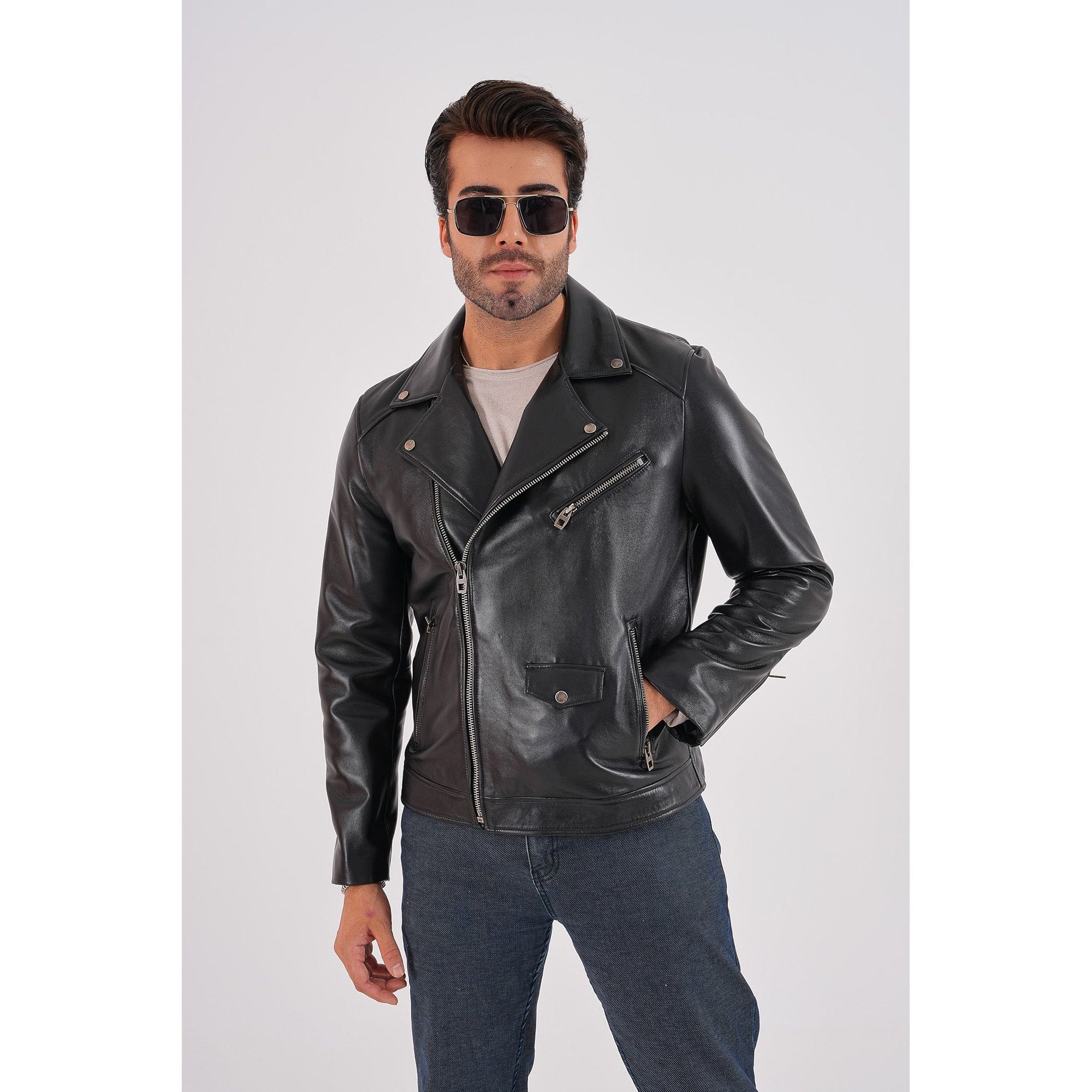 The Volt Black Leather Biker Men Jacket