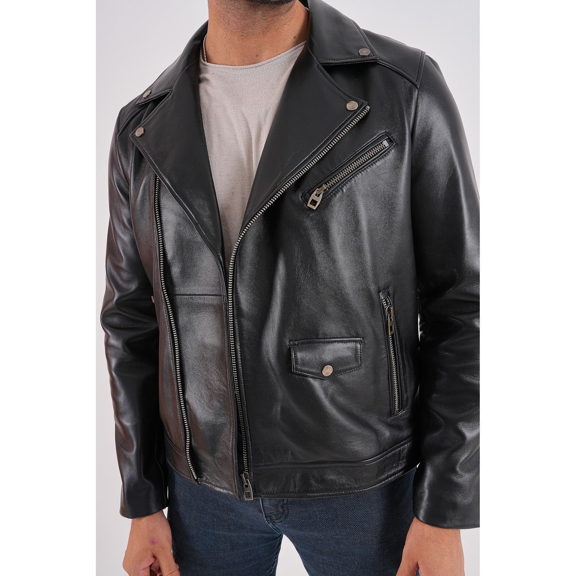 The Volt Black Leather Biker Men Jacket