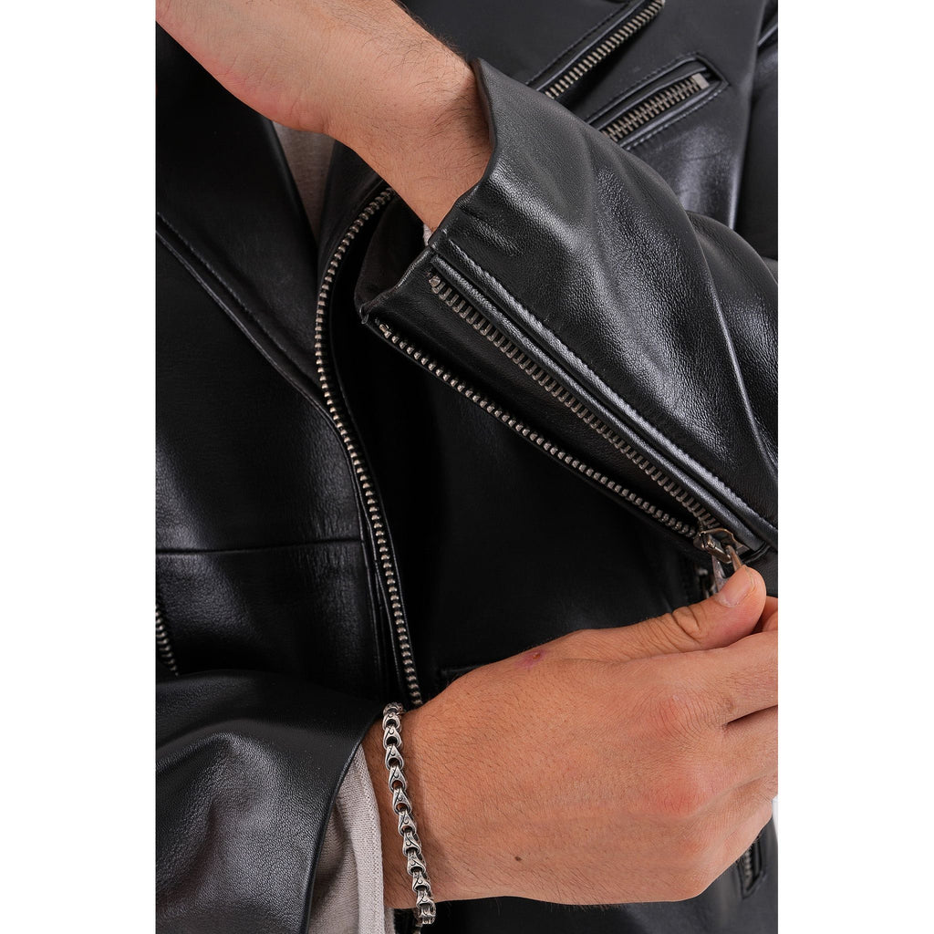 The Volt Black Leather Biker Men Jacket