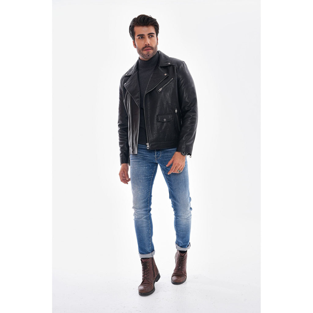 The Volt Textured Black Leather Men Jacket