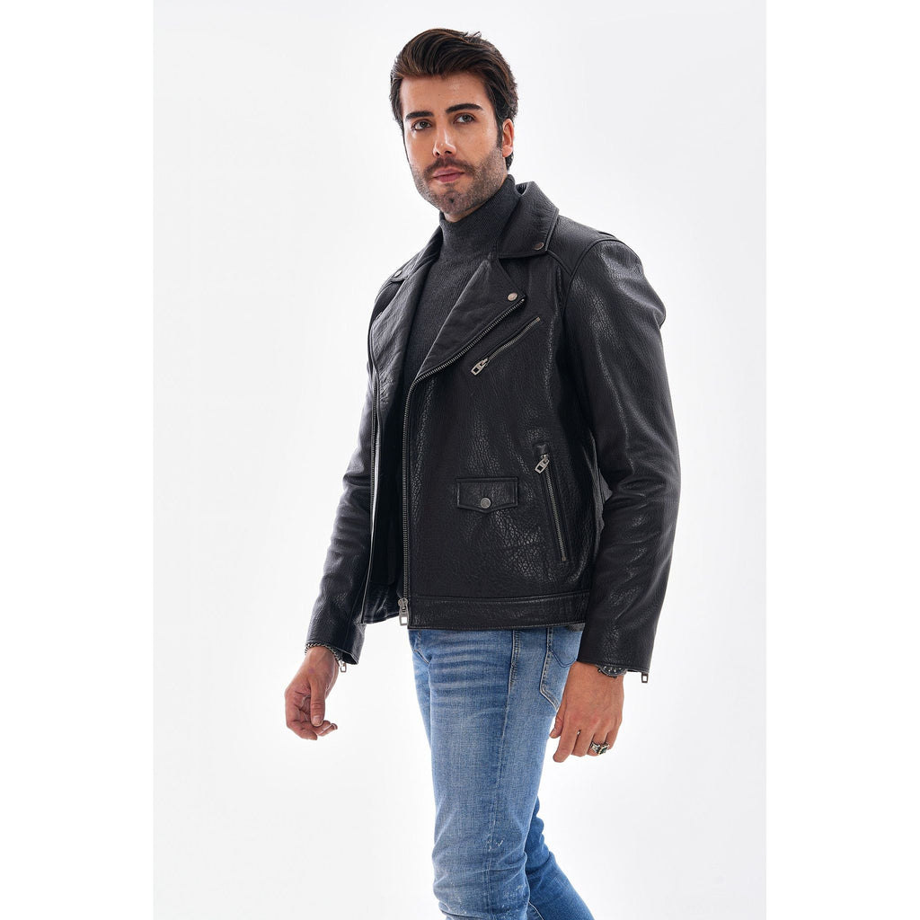The Volt Textured Black Leather Men Jacket