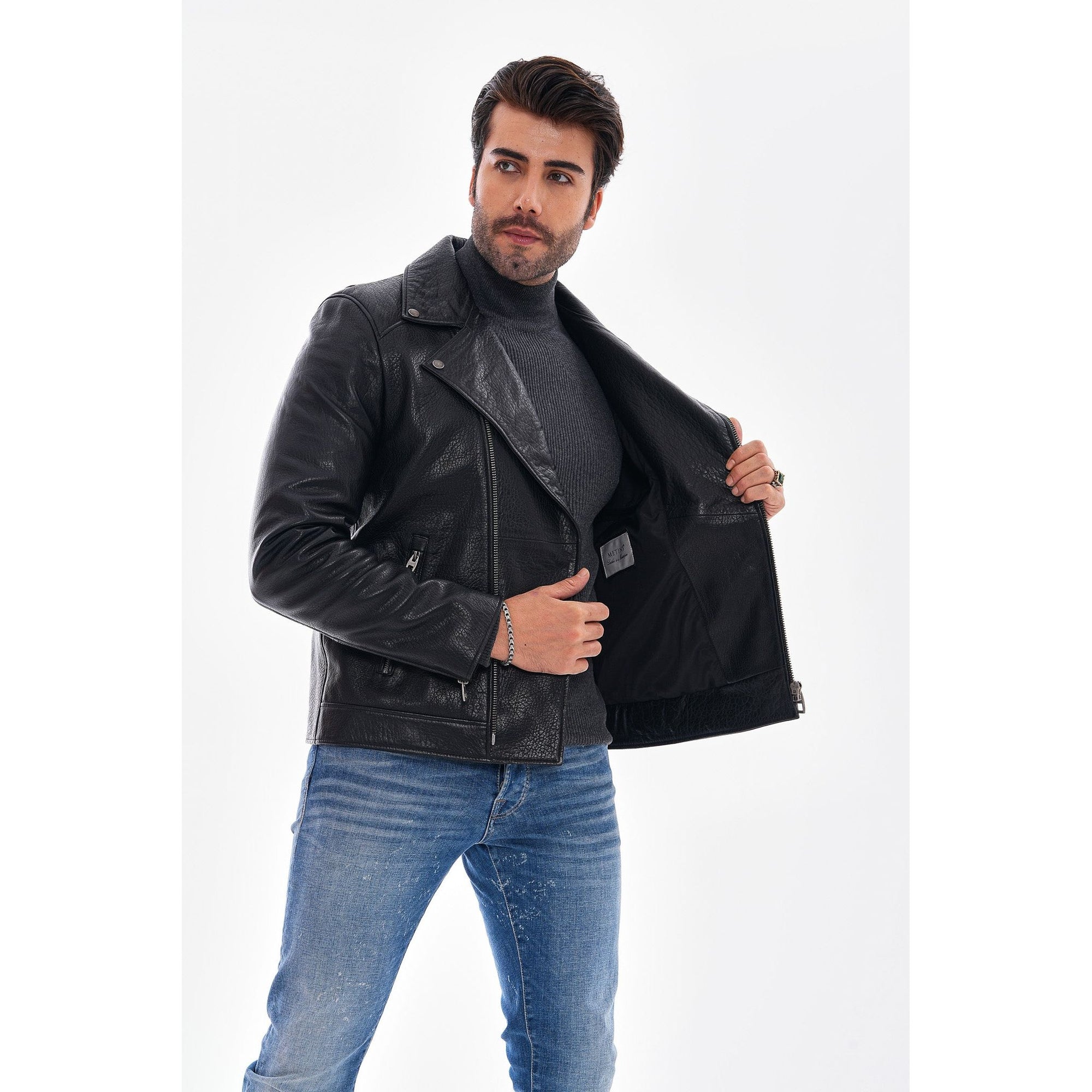 The Volt Textured Black Leather Men Jacket