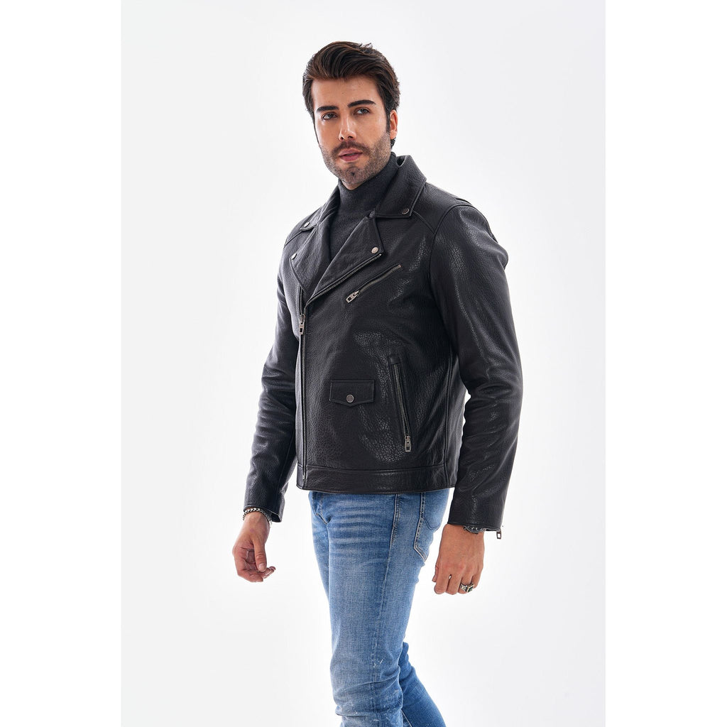 The Volt Textured Black Leather Men Jacket
