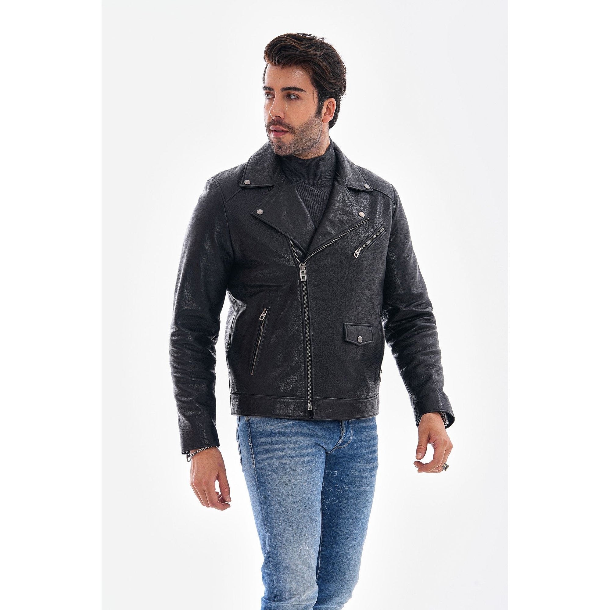 The Volt Textured Black Leather Men Jacket