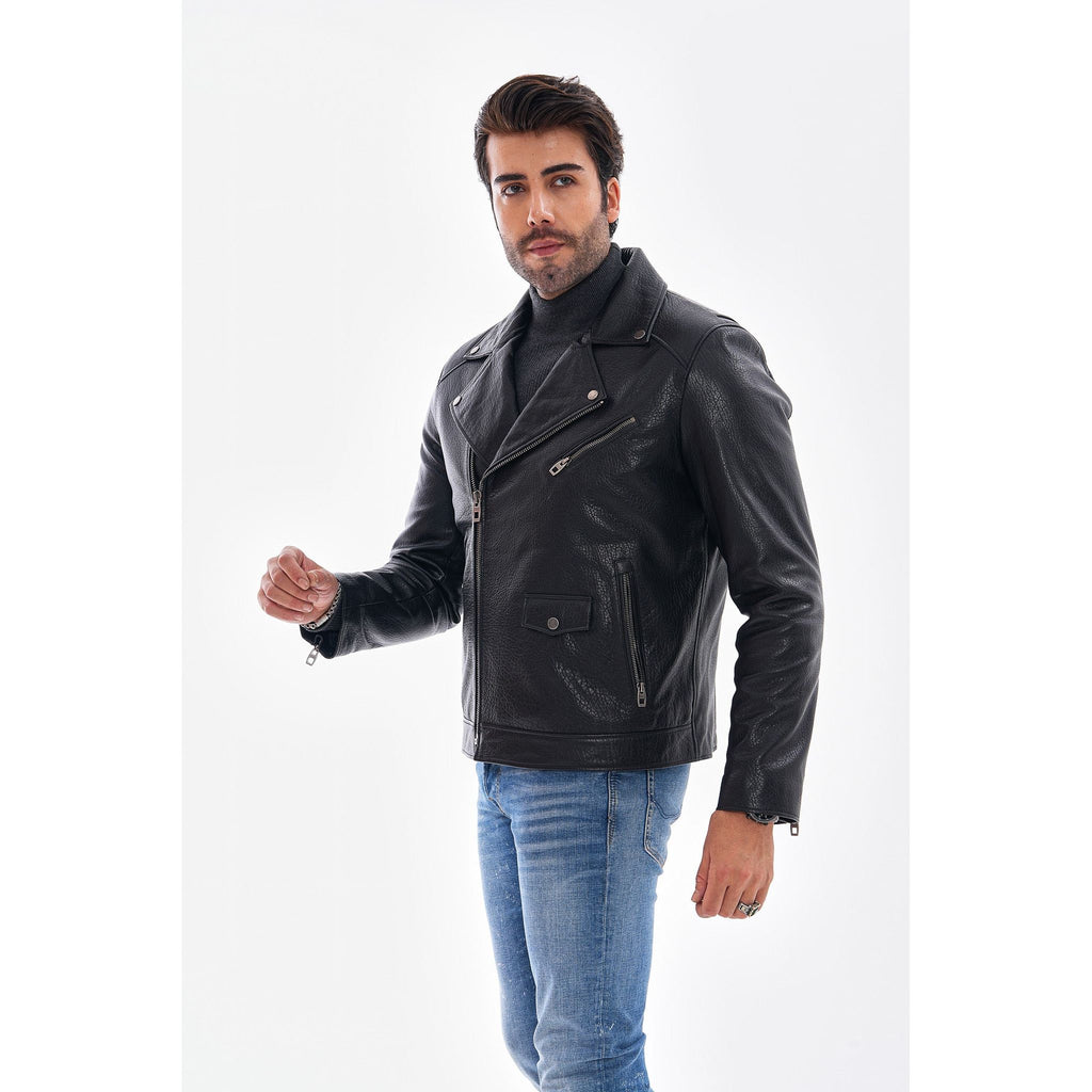 The Volt Textured Black Leather Men Jacket