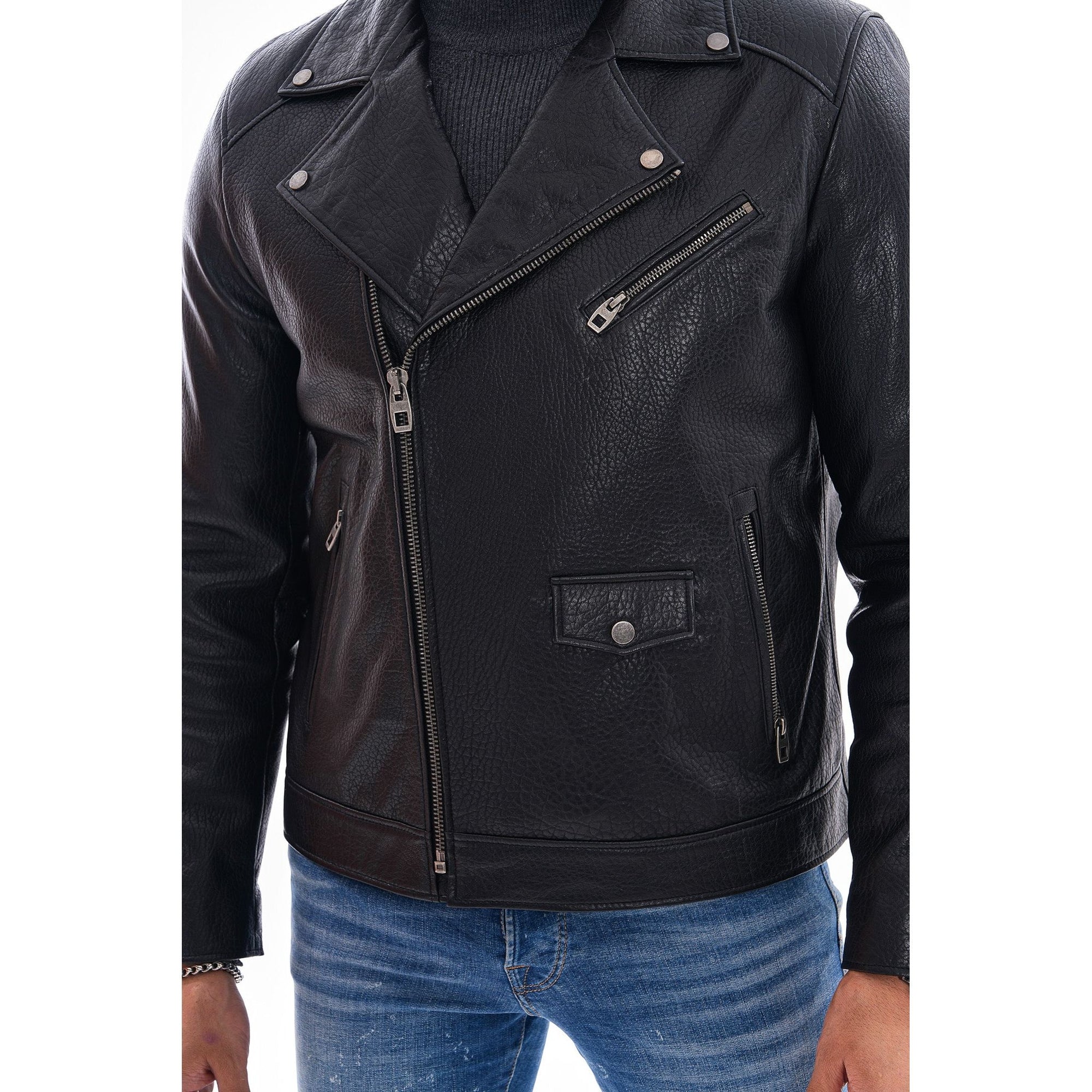The Volt Textured Black Leather Men Jacket