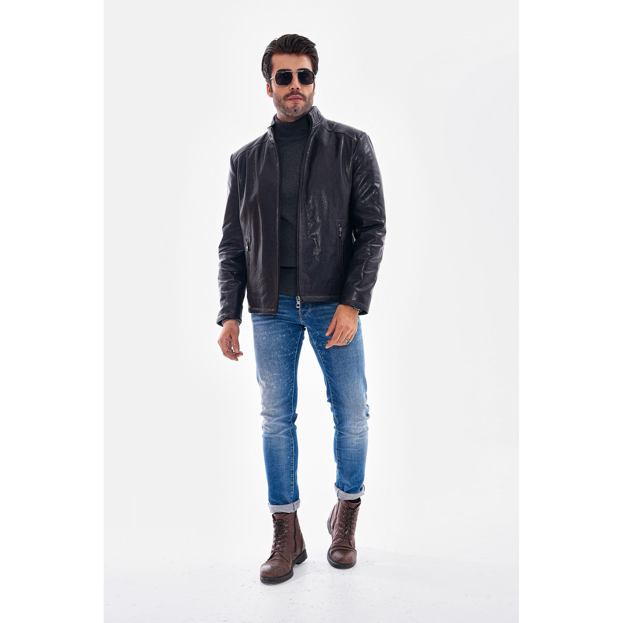 Vinci The Varden Navy Blue Leather Men Jacket