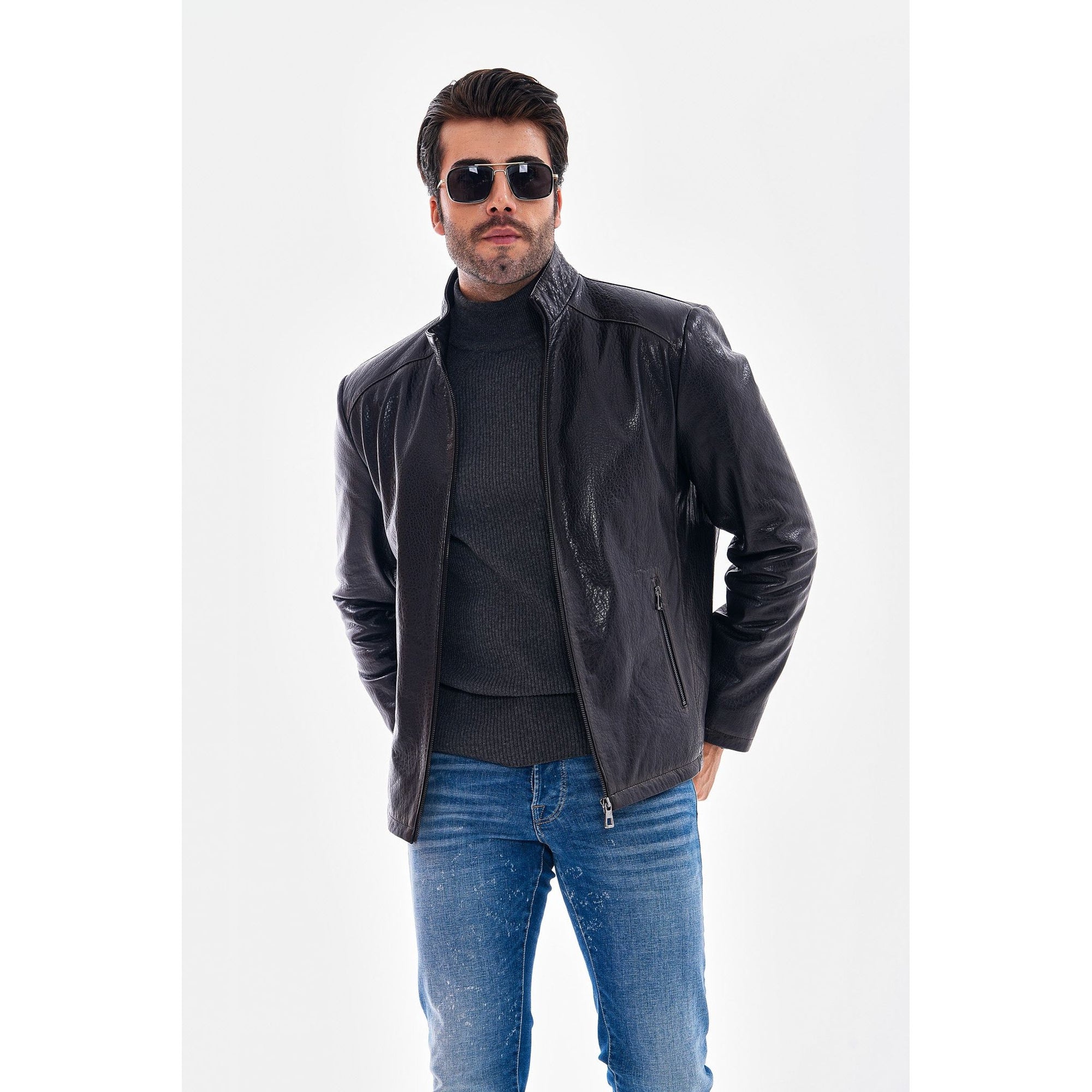 Vinci The Varden Navy Blue Leather Men Jacket