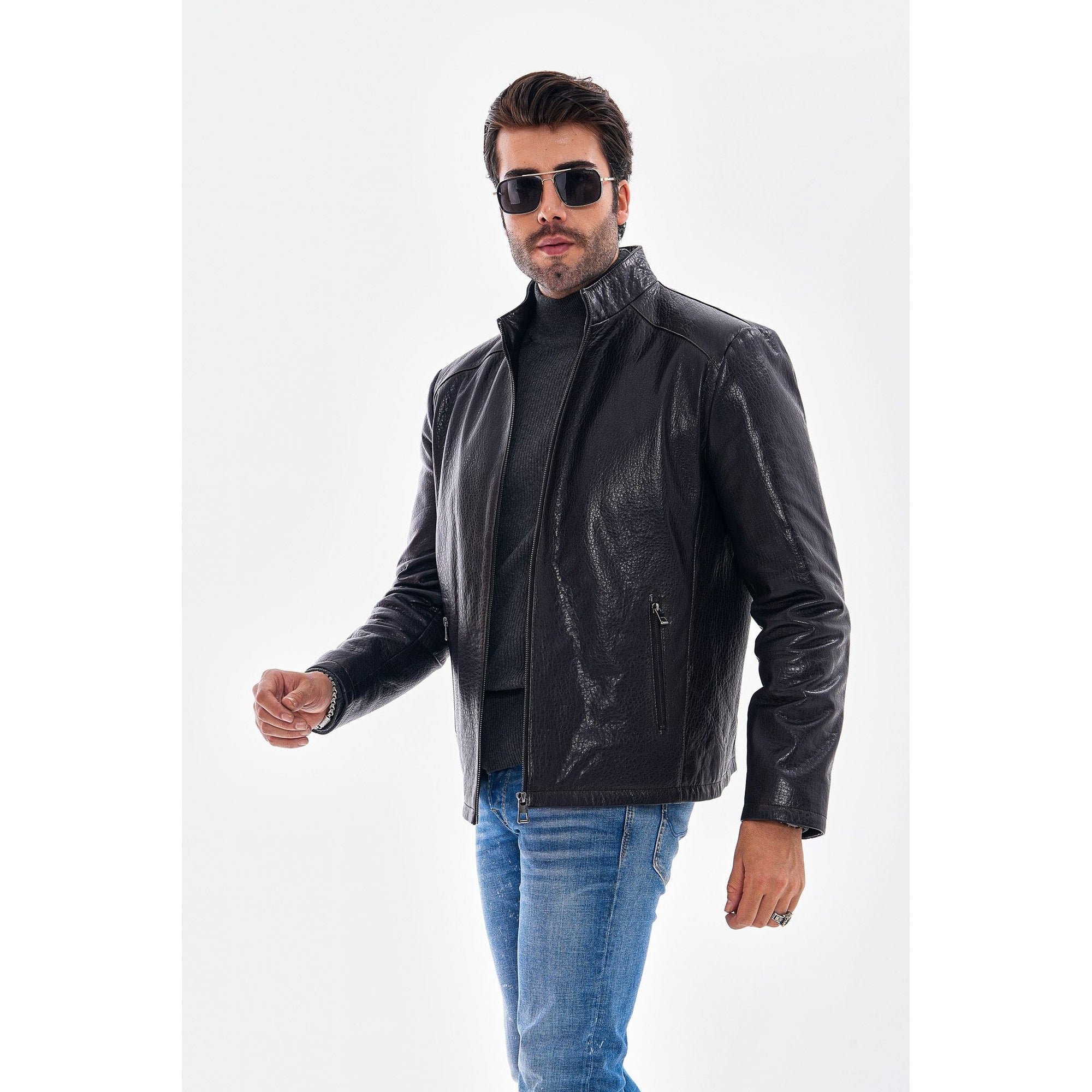Vinci The Varden Navy Blue Leather Men Jacket