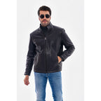 Vinci The Varden Navy Blue Leather Men Jacket