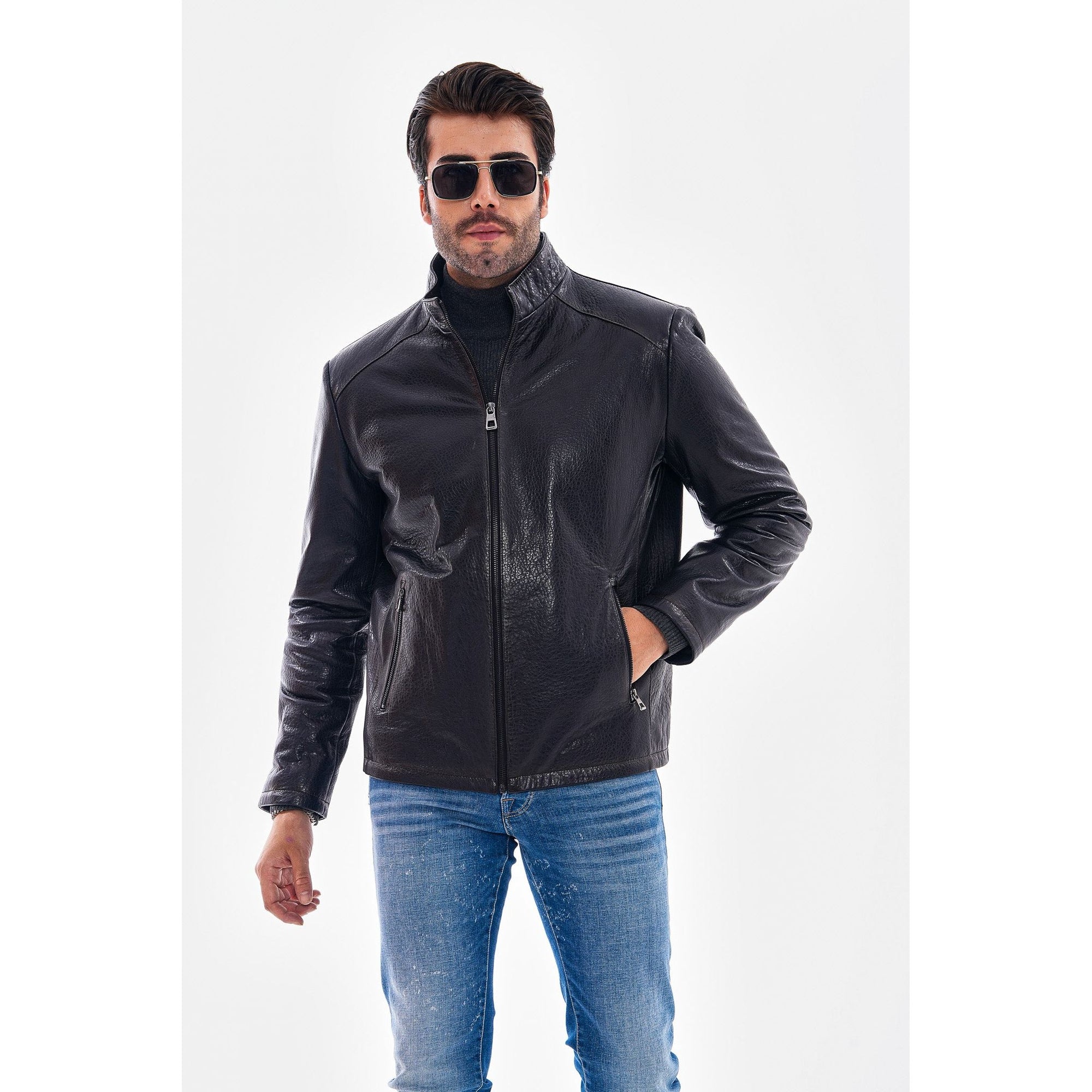 Vinci The Varden Navy Blue Leather Men Jacket