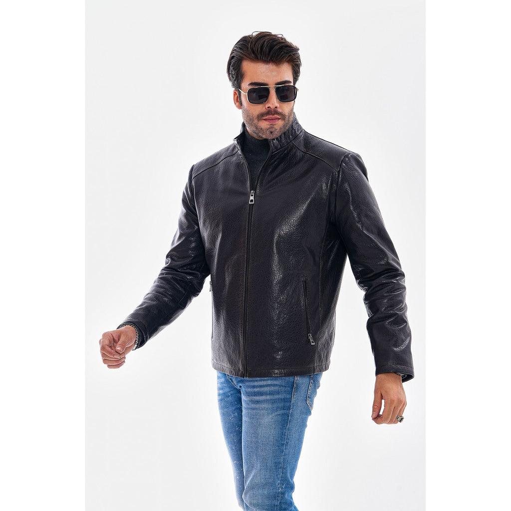 Vinci The Varden Navy Blue Leather Men Jacket