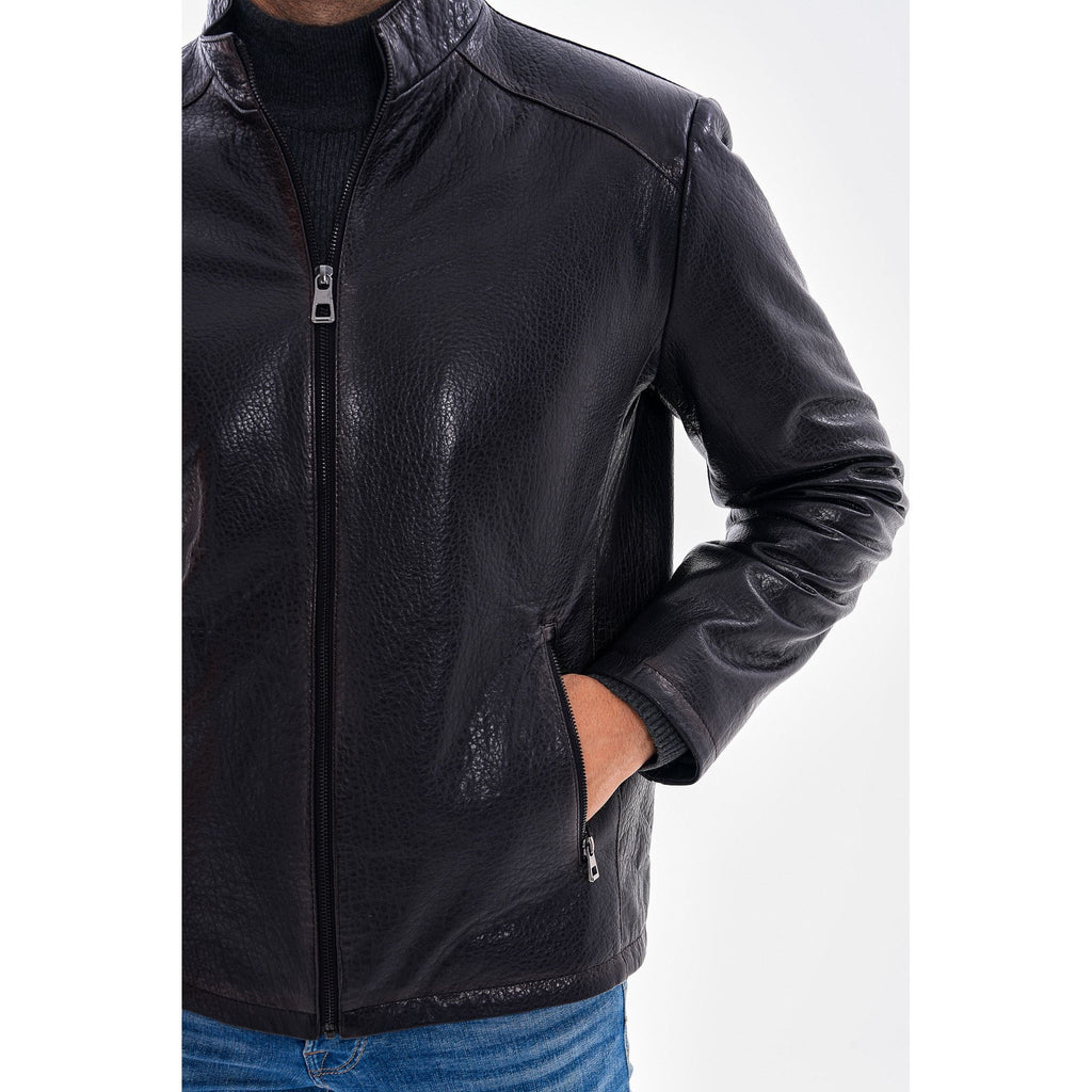 Vinci The Varden Navy Blue Leather Men Jacket