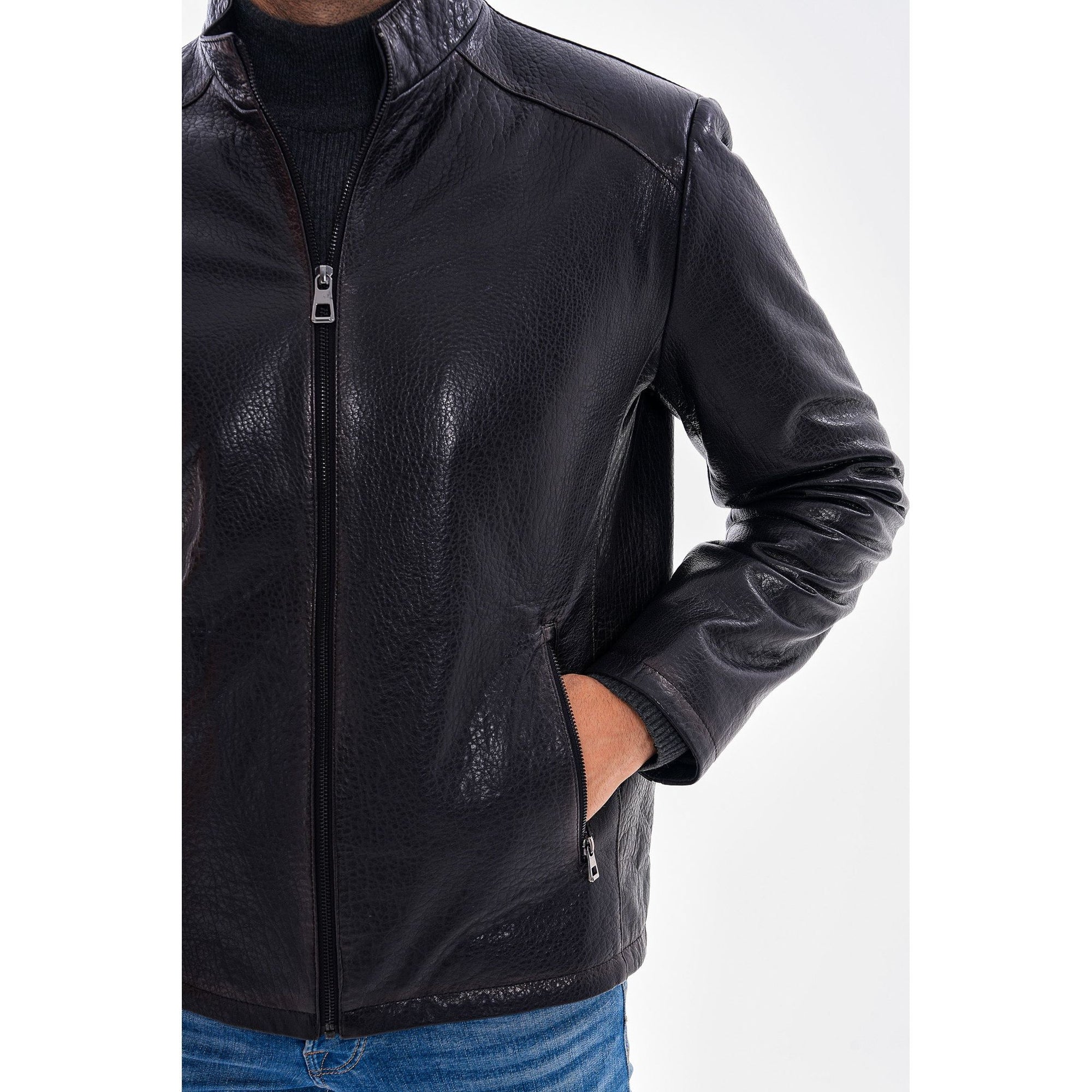 Vinci The Varden Navy Blue Leather Men Jacket