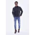 The Volt Textured Navy Blue Leather Men Jacket