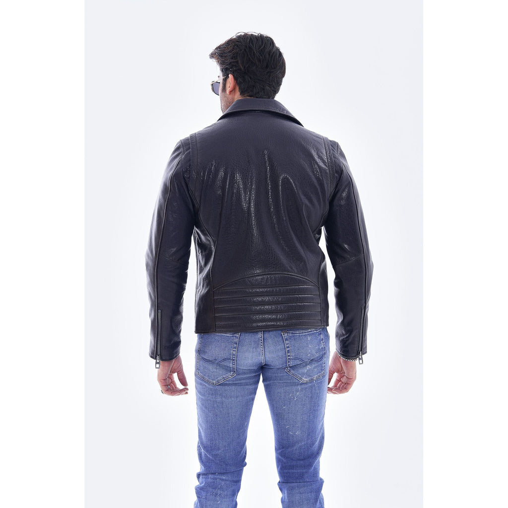 The Volt Textured Navy Blue Leather Men Jacket