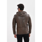 The Veneto Khaki Leather Hooded Men Jacket