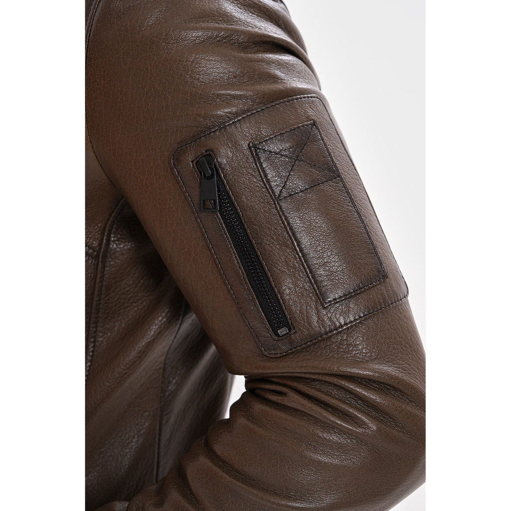 The Veneto Khaki Leather Hooded Men Jacket
