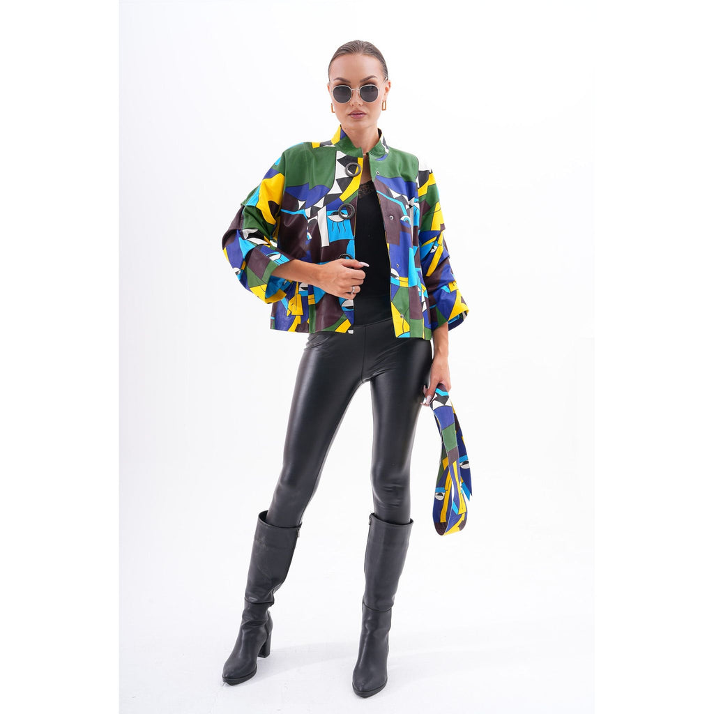 The Odessa Geometric Art Leather Women Jacket