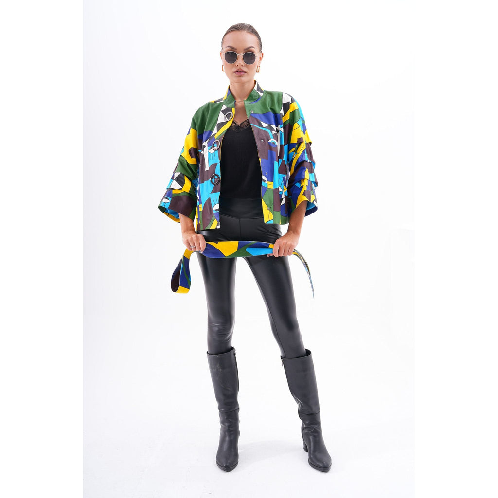 The Odessa Geometric Art Leather Women Jacket