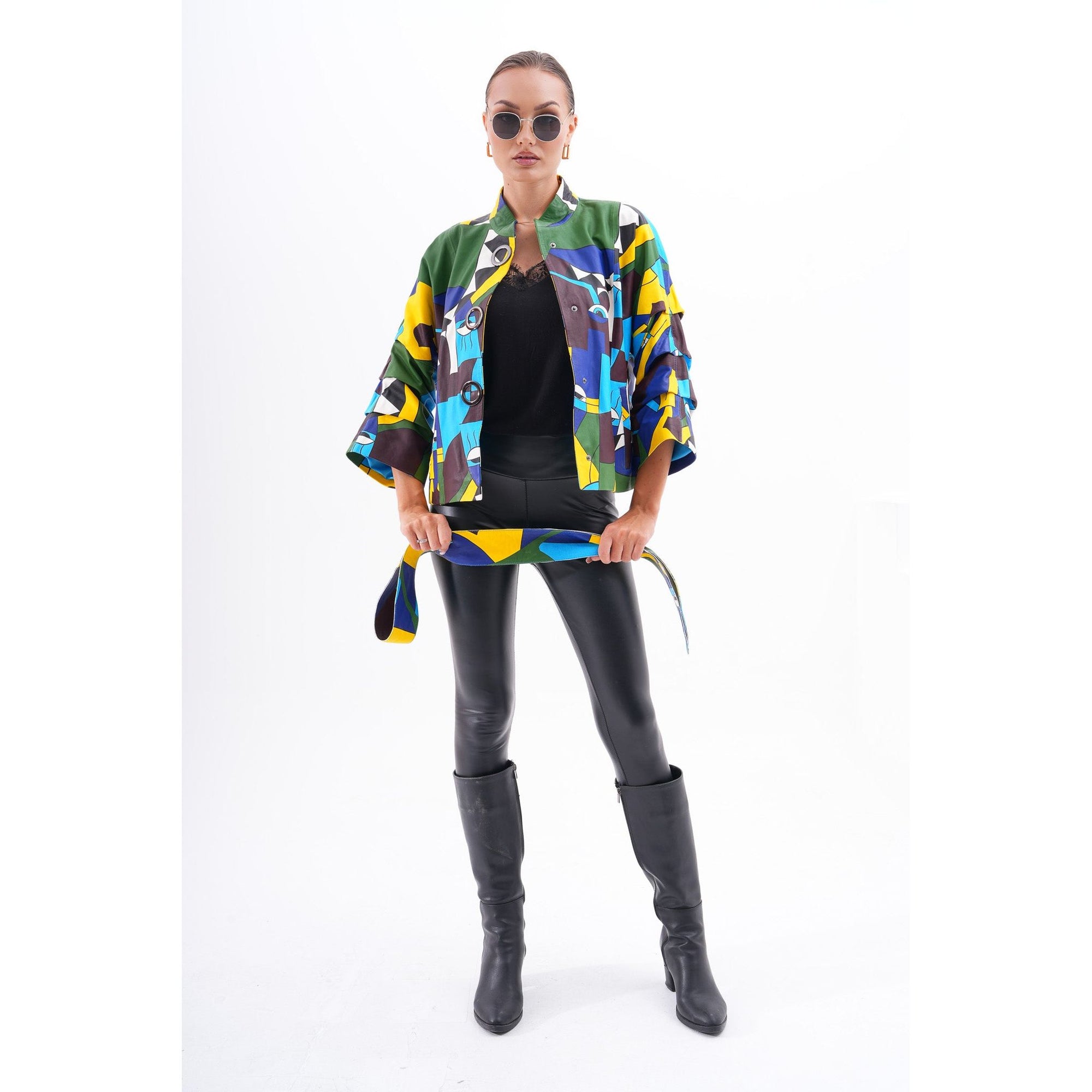 The Odessa Geometric Art Leather Women Jacket