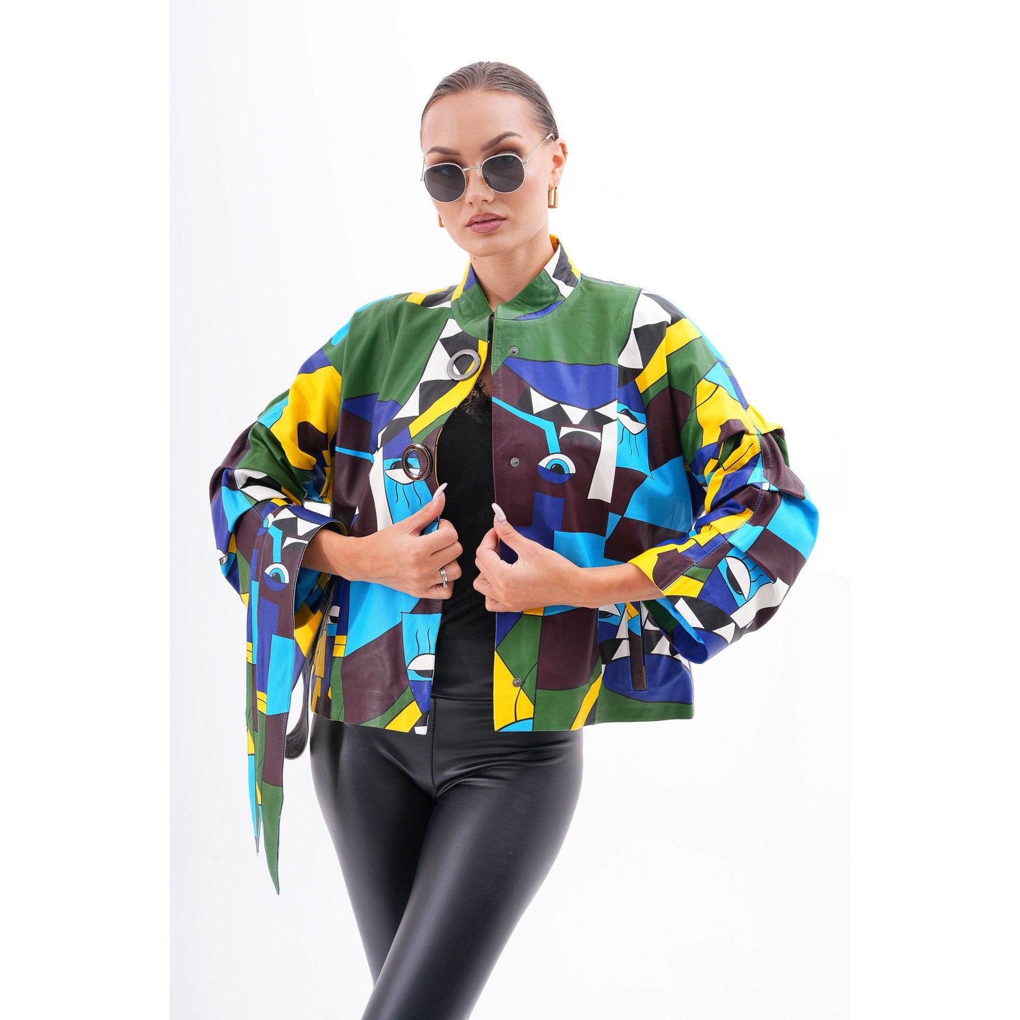 The Odessa Geometric Art Leather Women Jacket