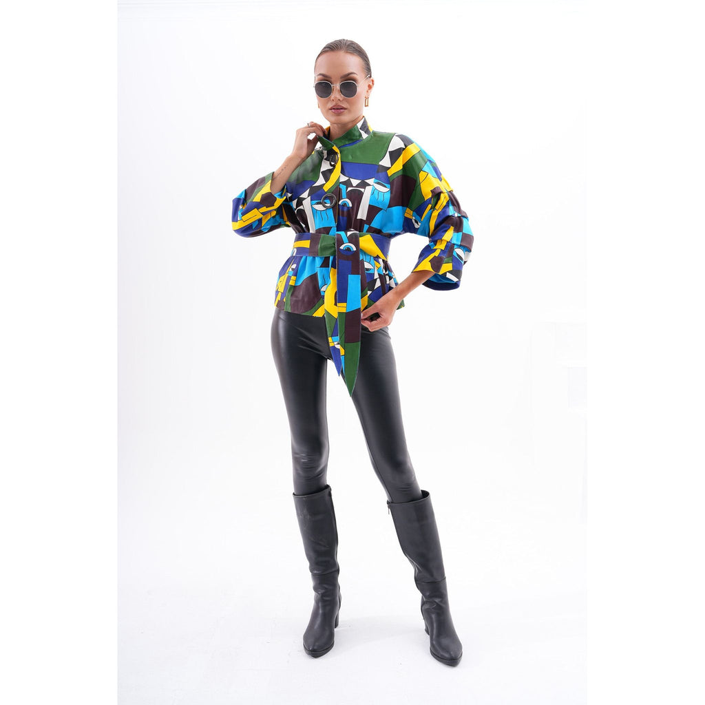 The Odessa Geometric Art Leather Women Jacket