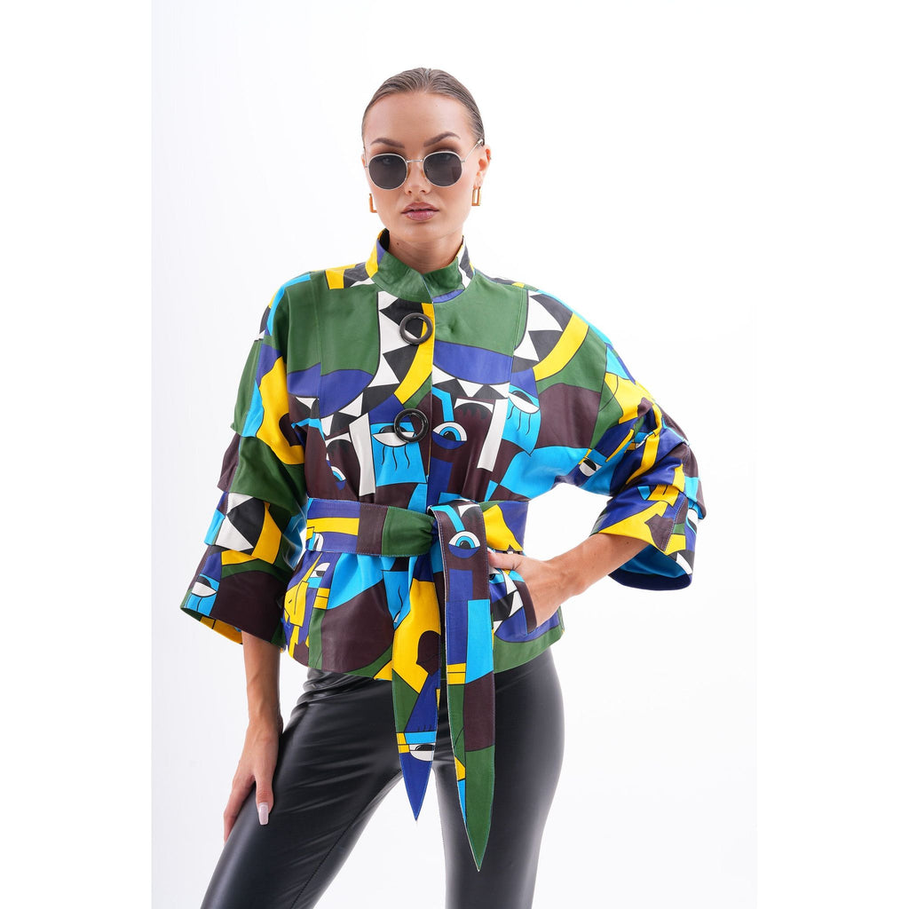 The Odessa Geometric Art Leather Women Jacket