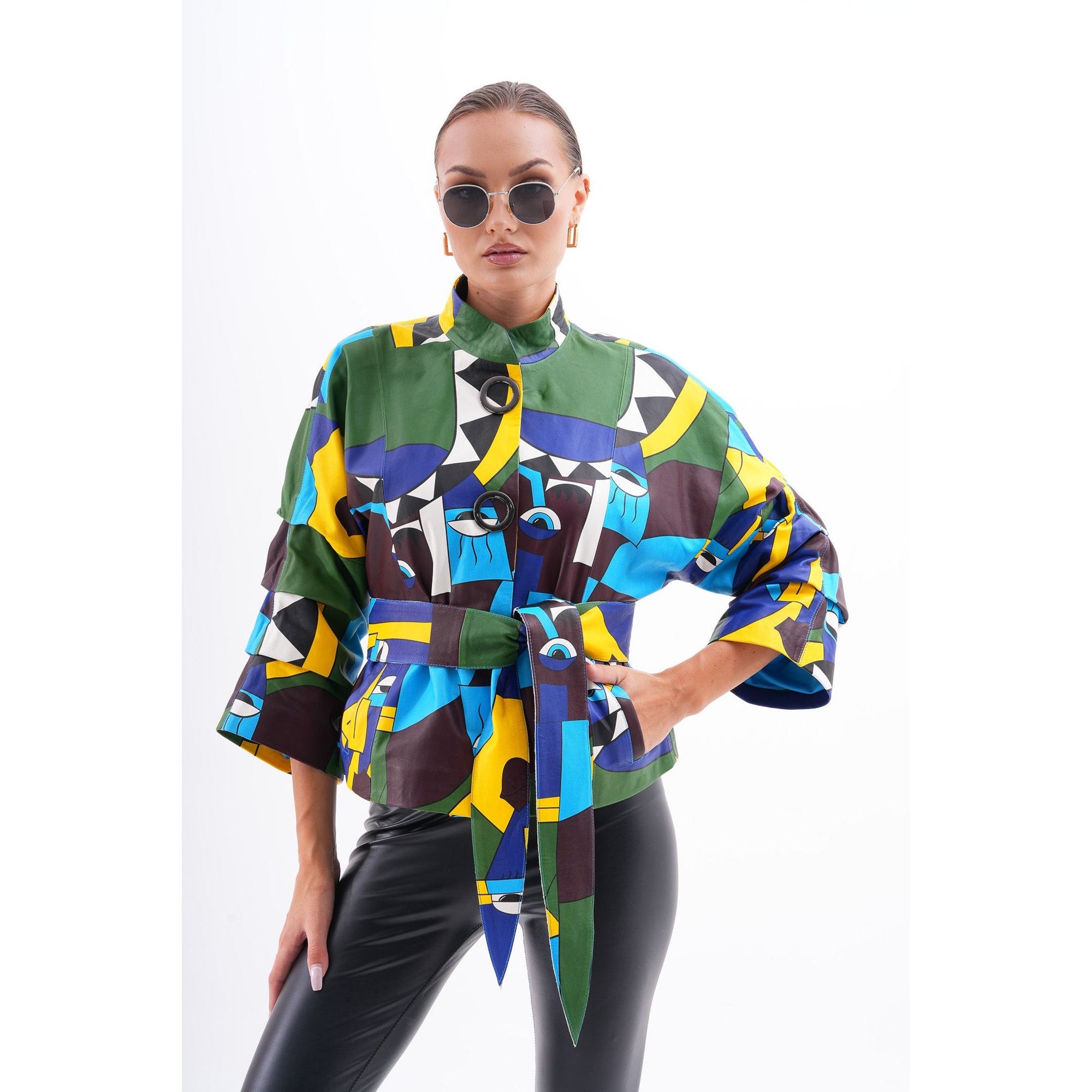 The Odessa Geometric Art Leather Women Jacket