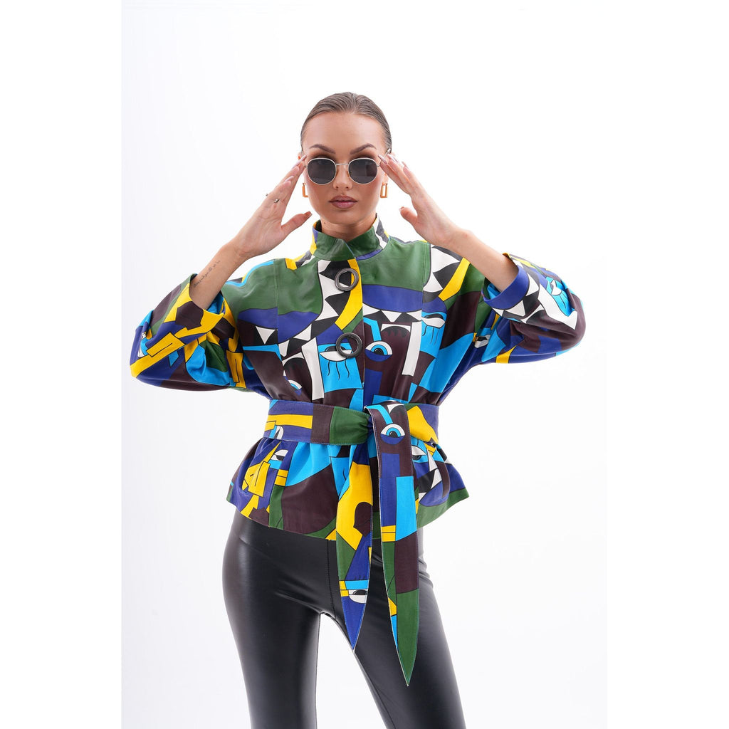 The Odessa Geometric Art Leather Women Jacket