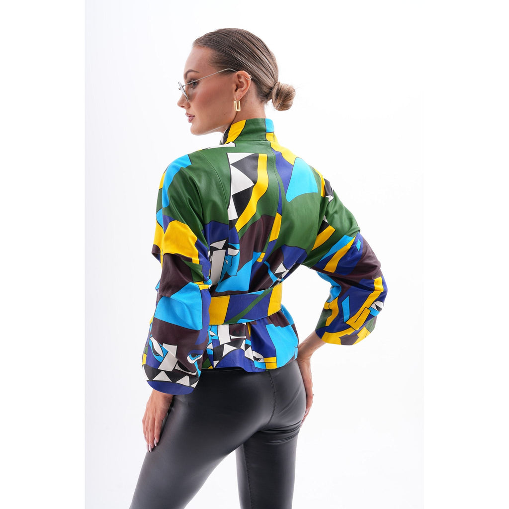 The Odessa Geometric Art Leather Women Jacket