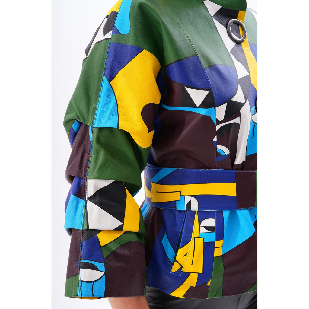 The Odessa Geometric Art Leather Women Jacket