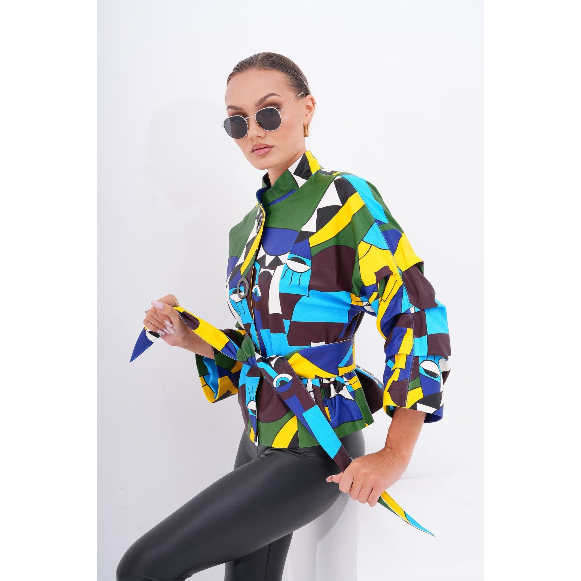 The Odessa Geometric Art Leather Women Jacket