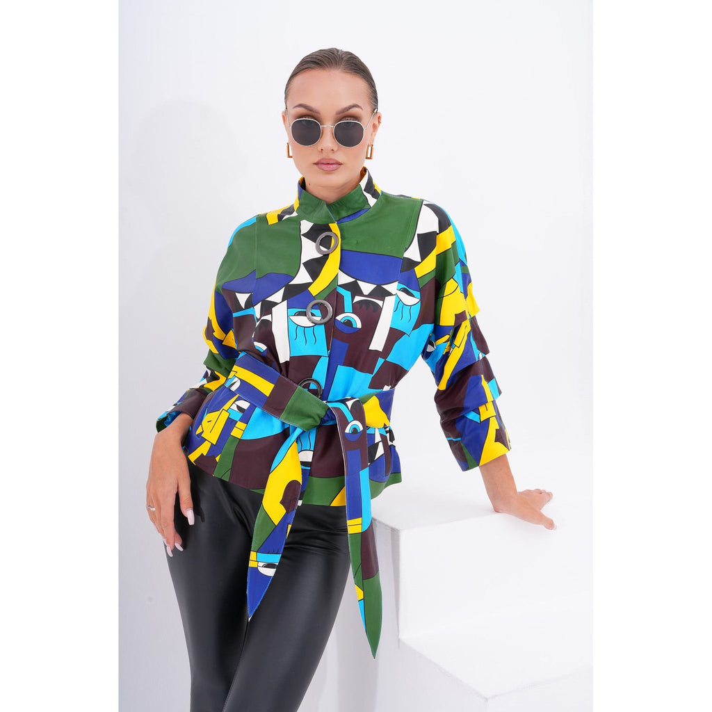 The Odessa Geometric Art Leather Women Jacket