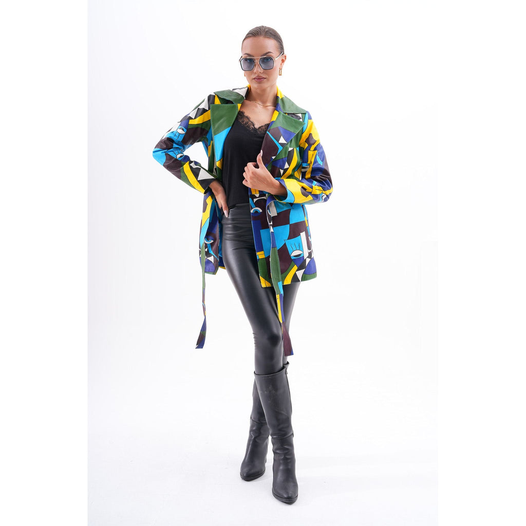 Sienna Abstract Art Leather Women Jacket – Blue Green Edition